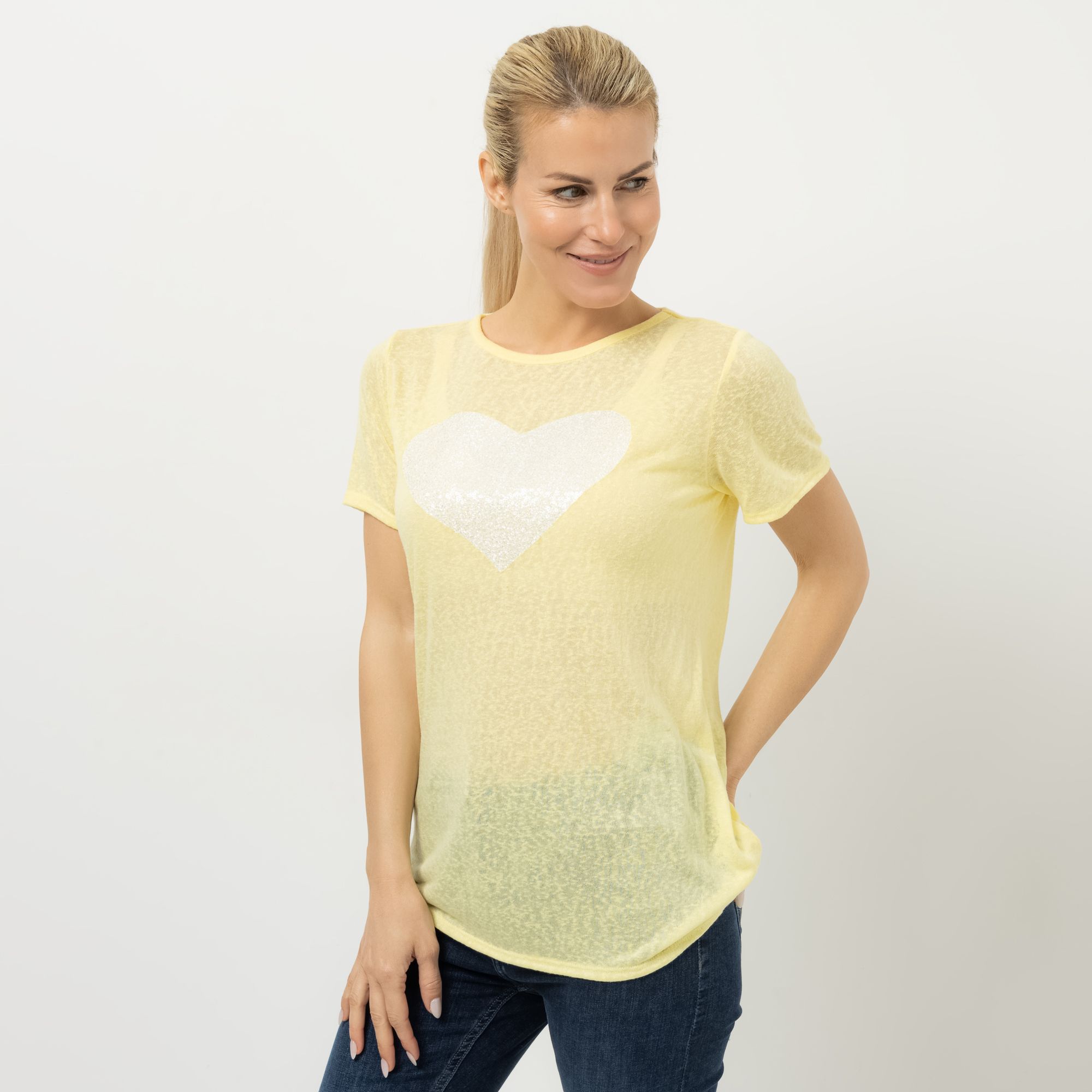 B-Ware KIM & CO. Shirt, 1/2-Arm Leinen-Optik Jersey Paillettenapplikation