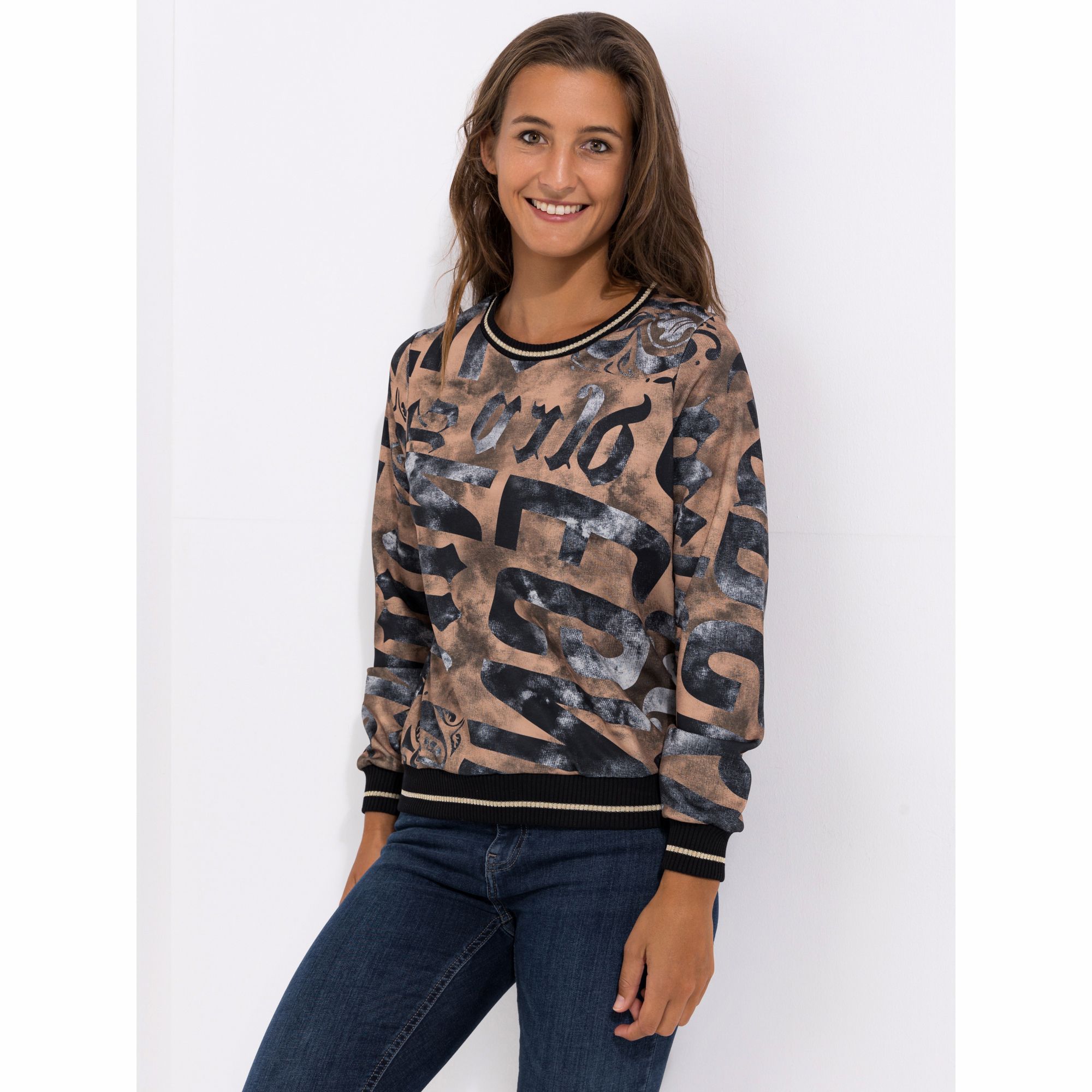 B-Ware DINE 'N' DANCE Sweatshirt, 1/1-Arm Allover-Druck Rundhalsausschnitt