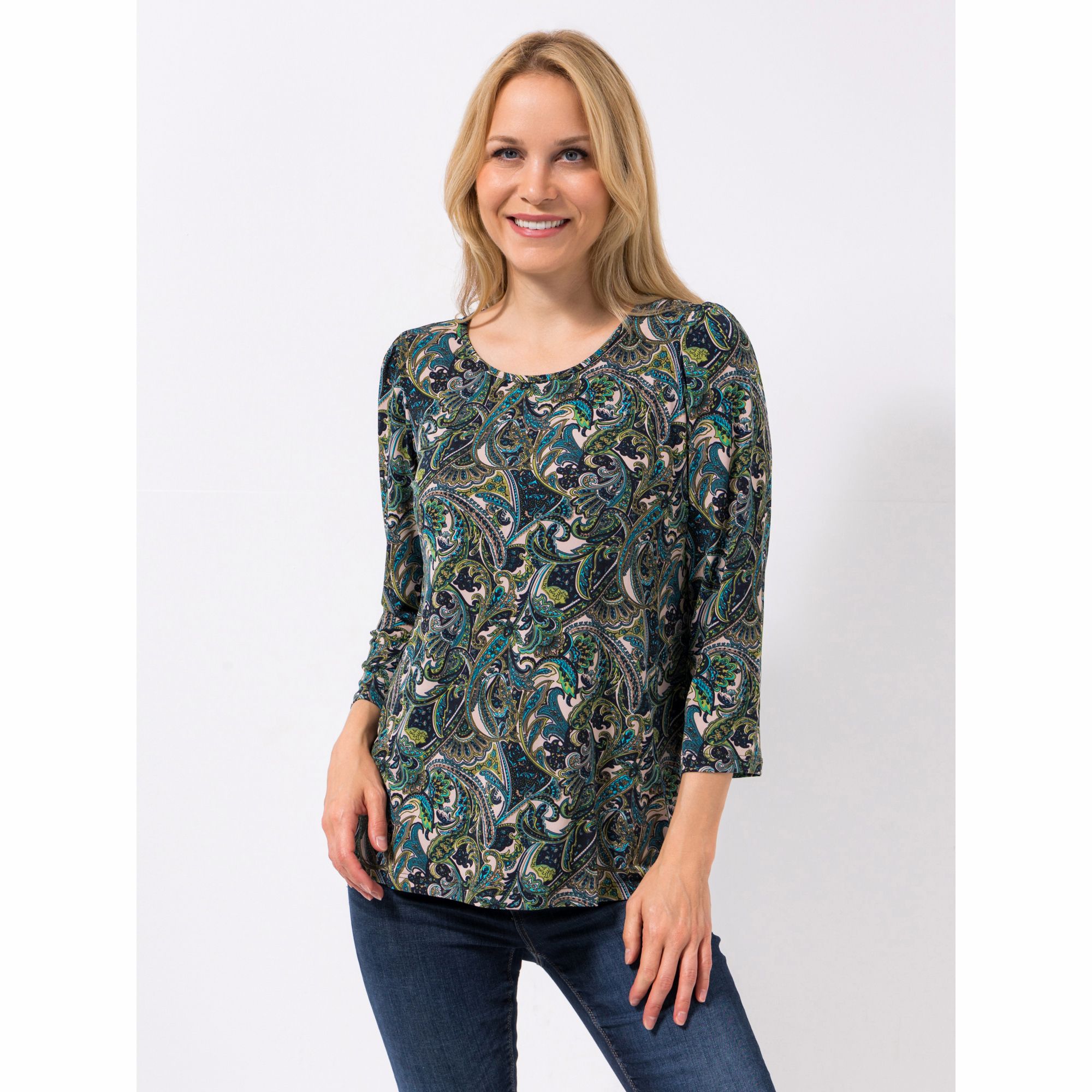 B-Ware KIM & CO. Shirt, 7/8-Arm Brazil Knit Jersey Rundhalsausschnitt