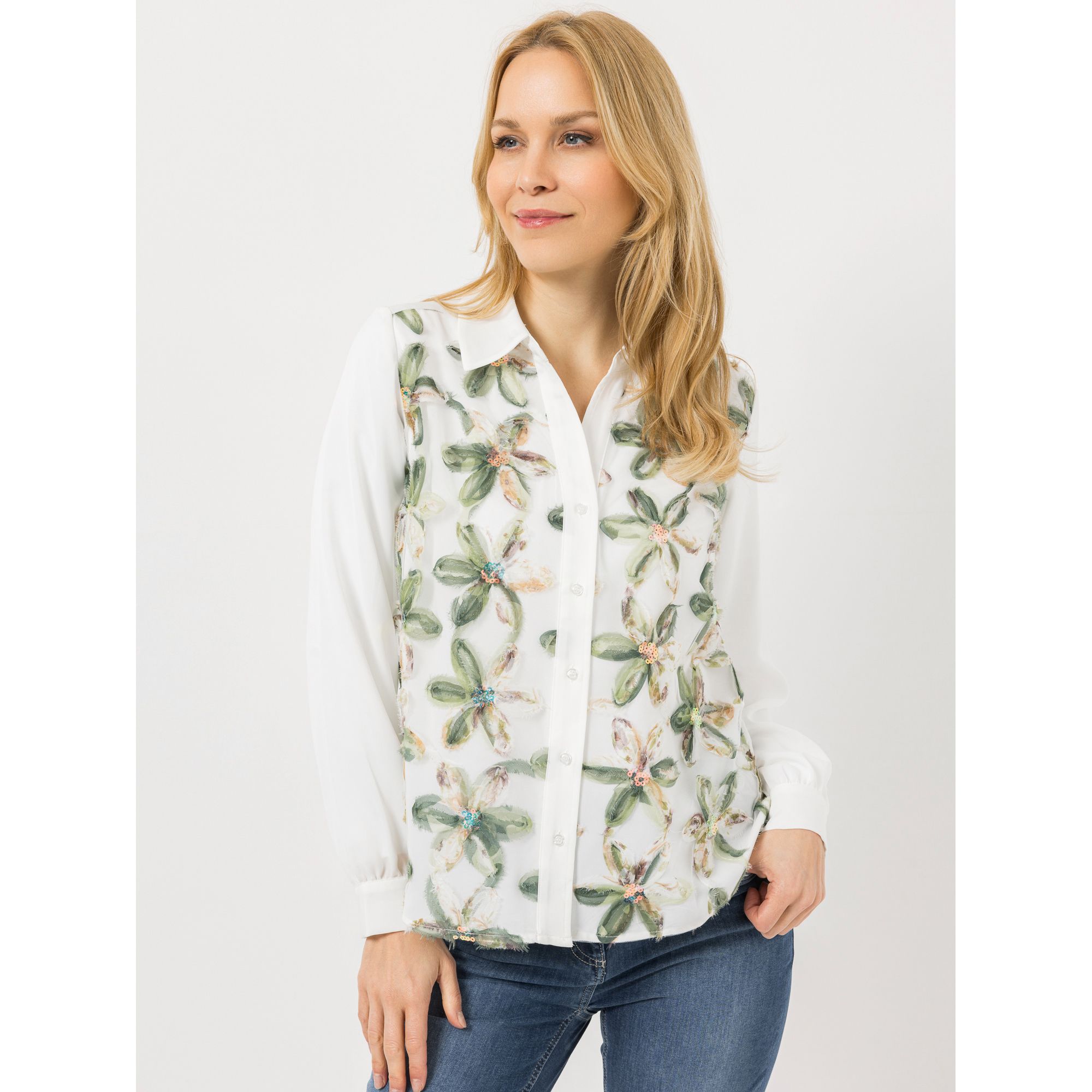 B-Ware DAWID by Dawid Tomaszewski Bluse, Langarm Blumenstickerei