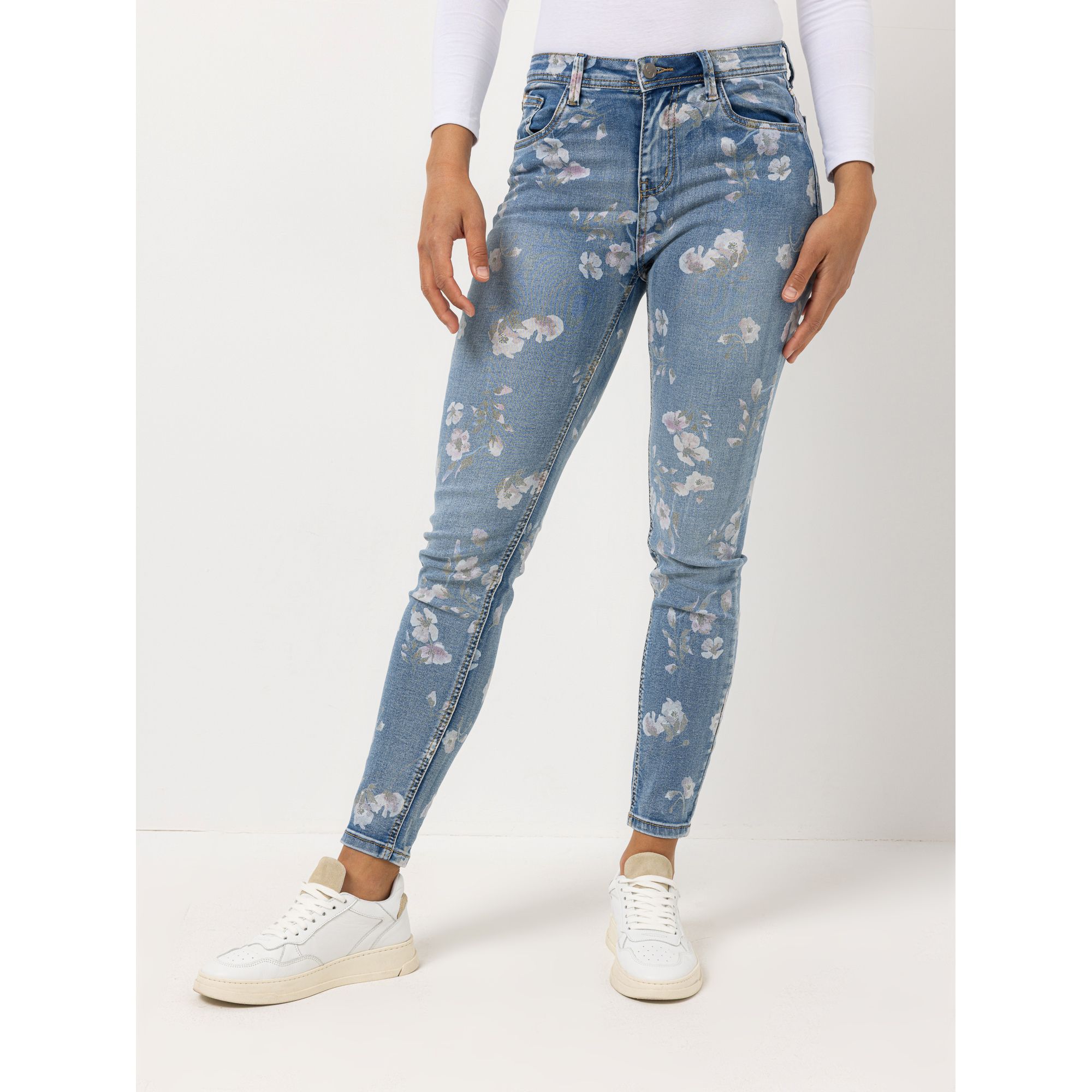 B-Ware VIA MILANO Jeans, 1/1-Länge 5-Pocket-Style Allover Blumenprint