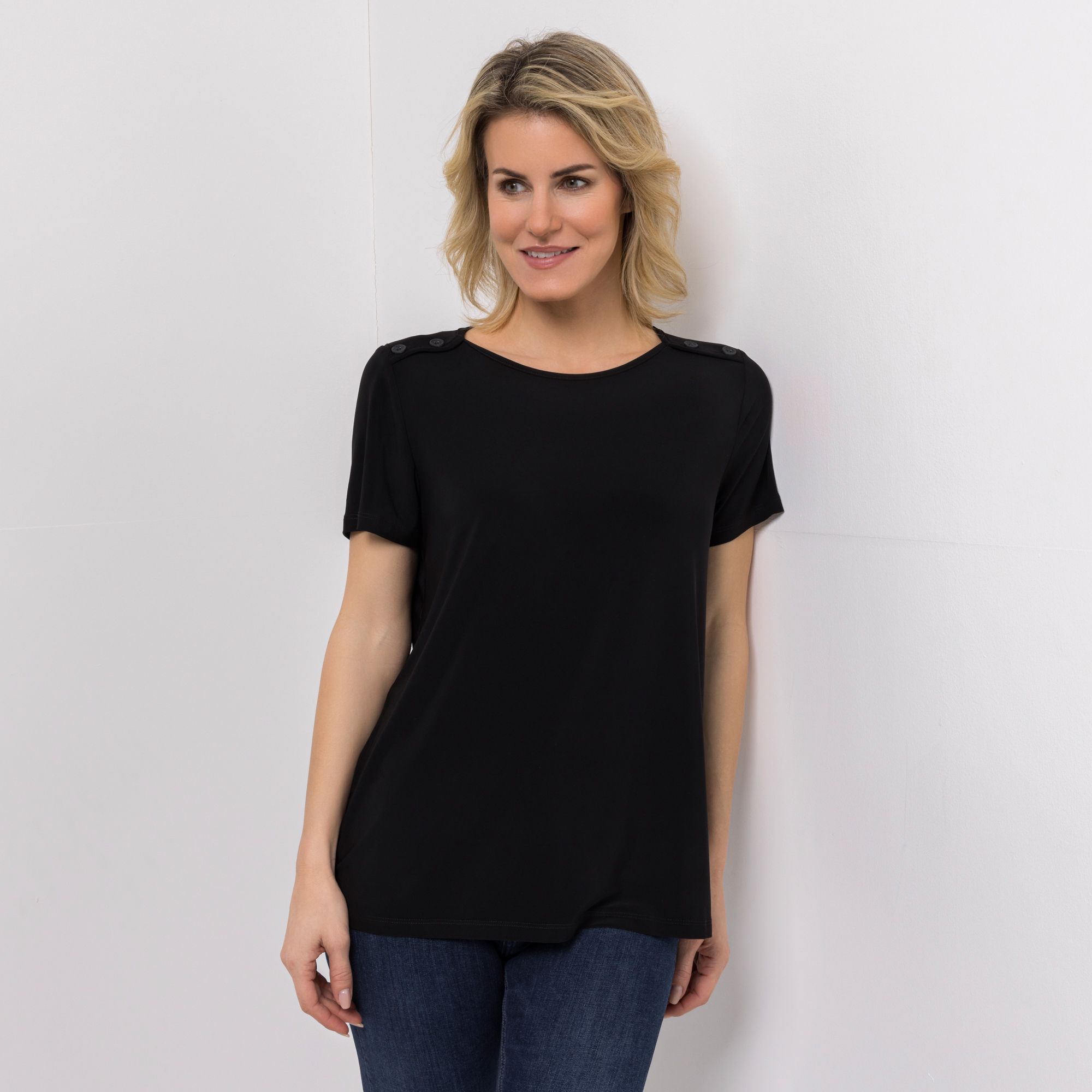 B-Ware KIM & CO. Shirt, 1/2-Arm Deluxe Brazil Knit Zier-Knöpfe