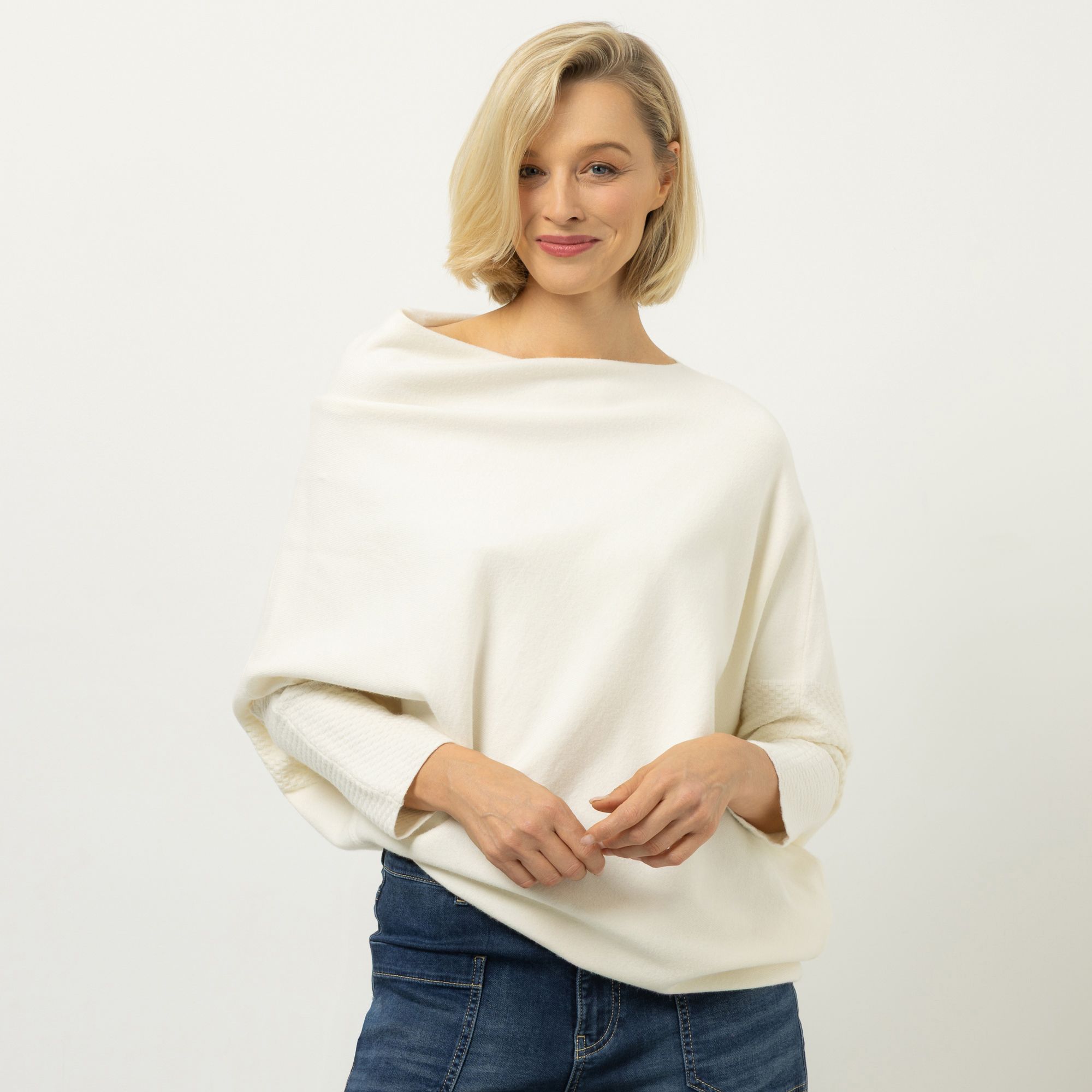 B-Ware ANNA VON GRIESHEIM Pullover, langarm Wasserfallausschnitt dekorativer Strick