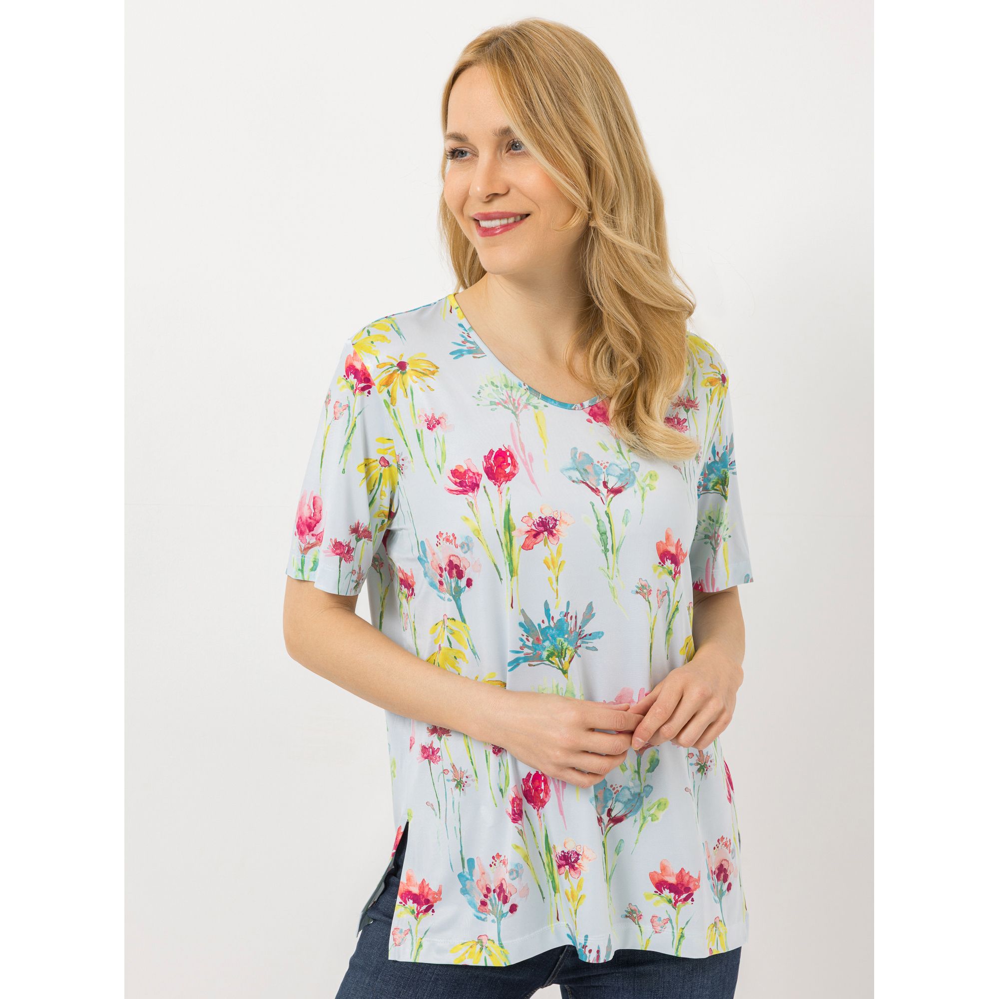 B-Ware IN-PRINT Shirt, 1/2-Arm V-Ausschnitt Seitenschlitze