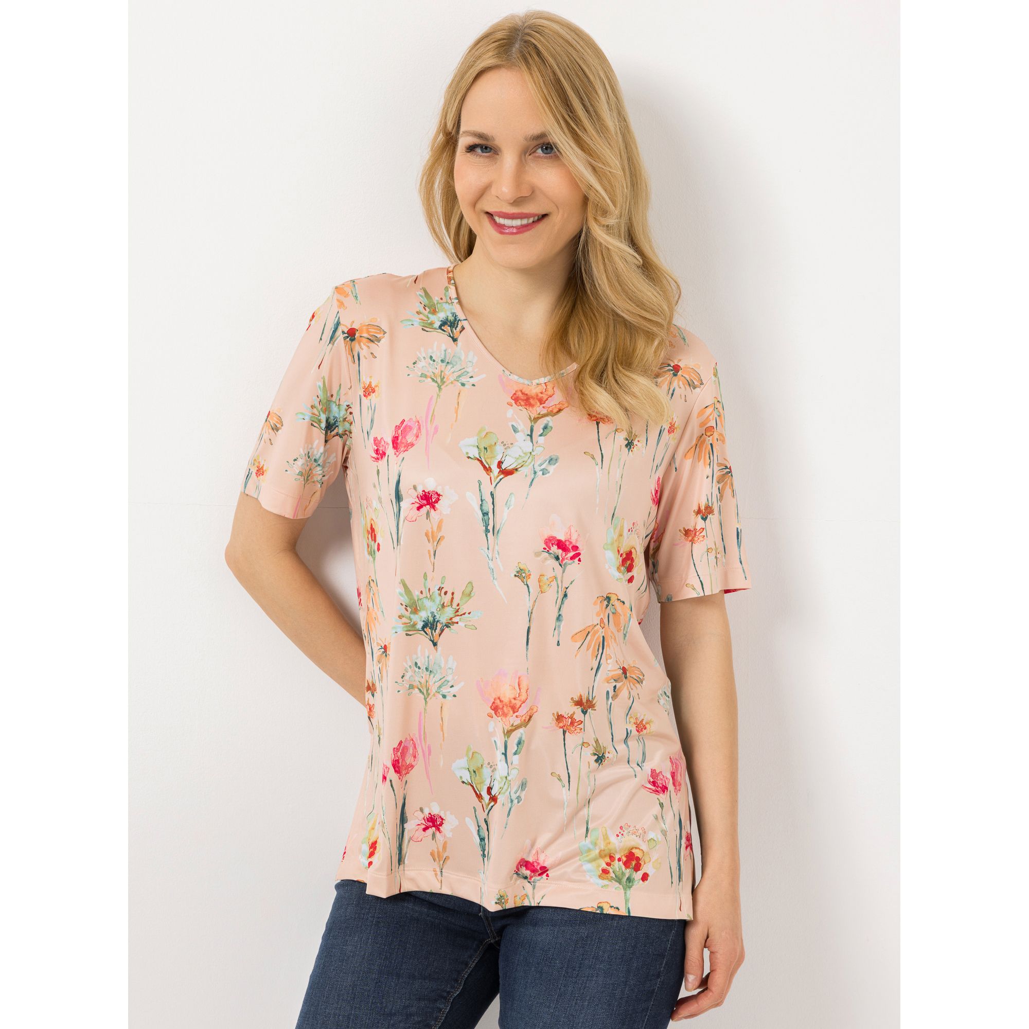B-Ware IN-PRINT Shirt, 1/2-Arm V-Ausschnitt Seitenschlitze
