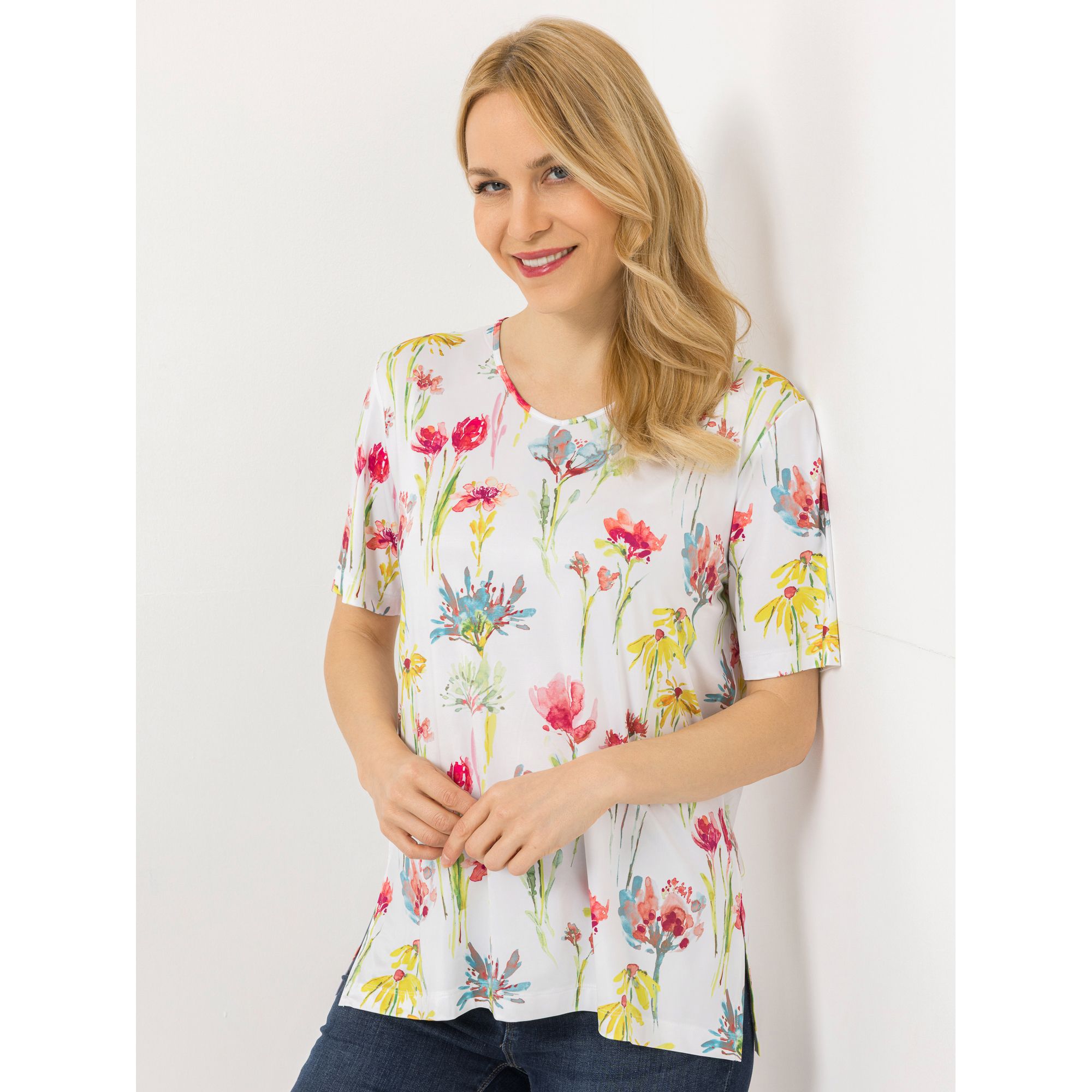 B-Ware IN-PRINT Shirt, 1/2-Arm V-Ausschnitt Seitenschlitze