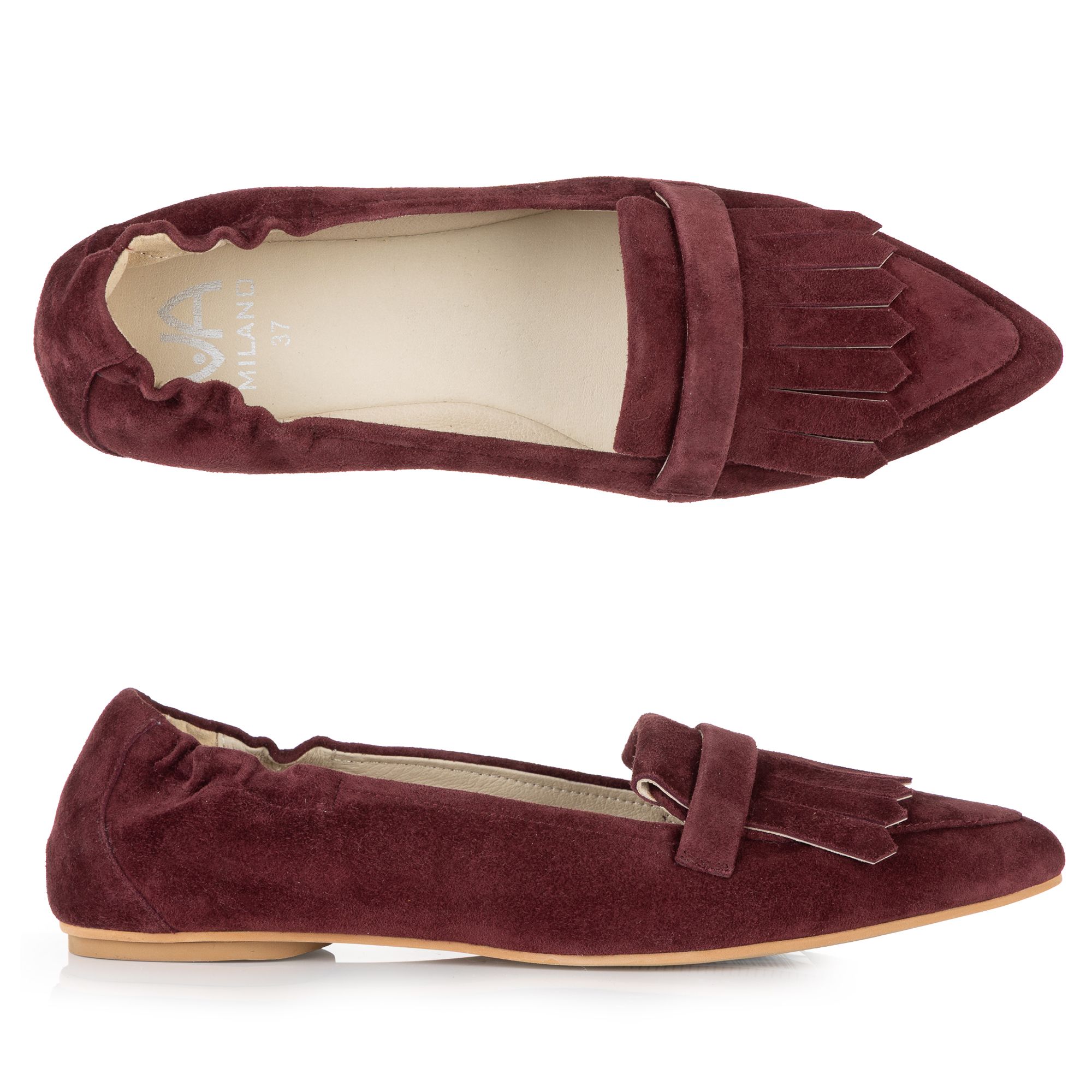 B-Ware VIA MILANO Damen-Ballerina echt Leder Fransendetail