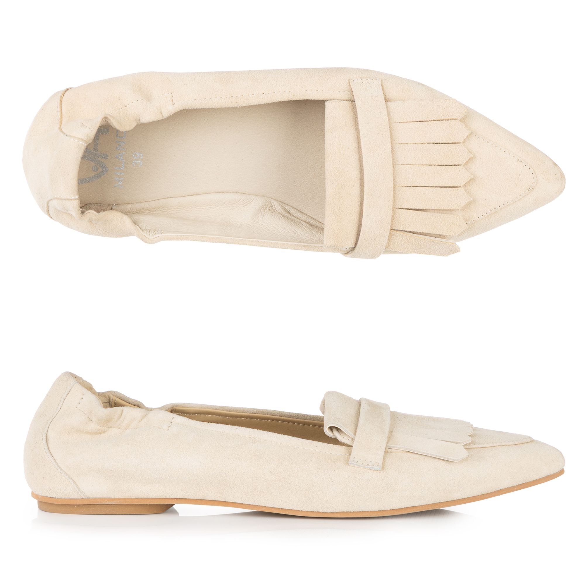 B-Ware VIA MILANO Damen-Ballerina echt Leder Fransendetail