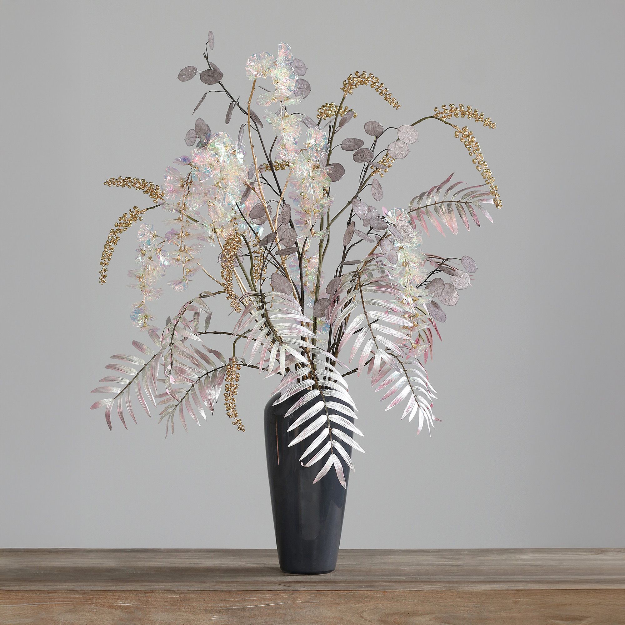 B-Ware PUR FLEUR Premium-Bouquet Gold-irrisierend inkl. Metall-Vase