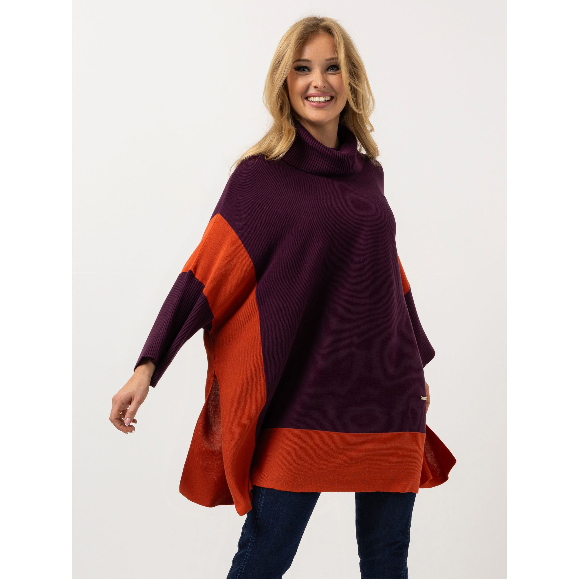 B-Ware AMINATI® Poncho Rollkragen Seitenschlitze