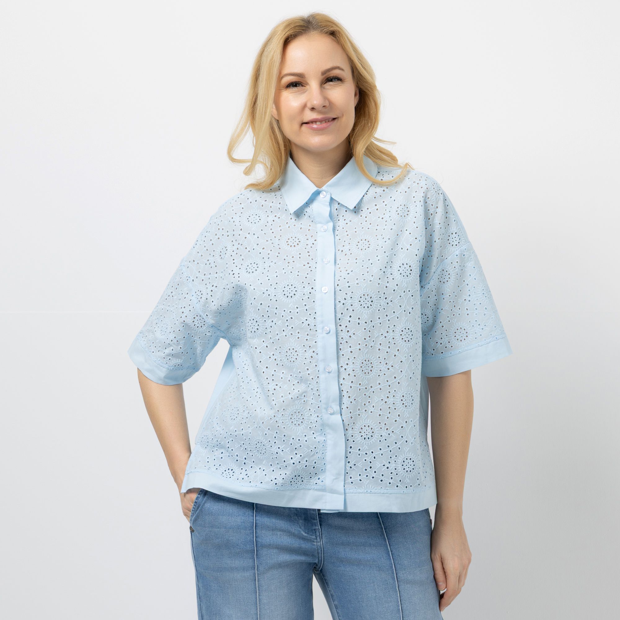 B-Ware DAWID by Dawid Tomaszewski Bluse, langer 1/2-Arm Lochstickerei