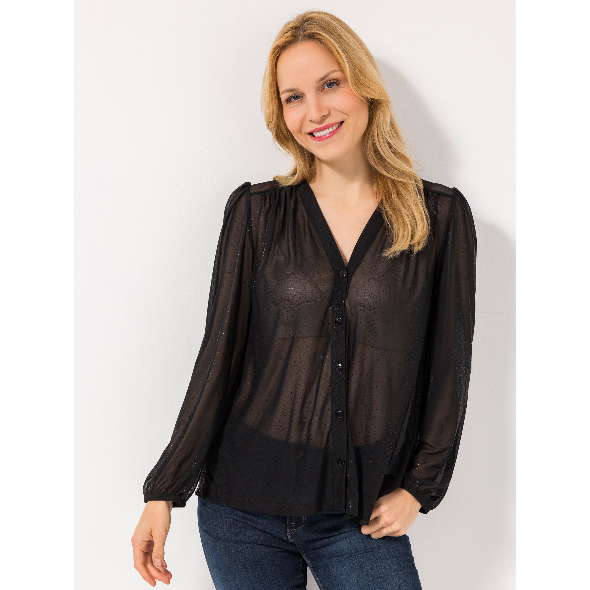 B-Ware KIM & CO. Bluse, Langarm elastisches Material leicht transparent
