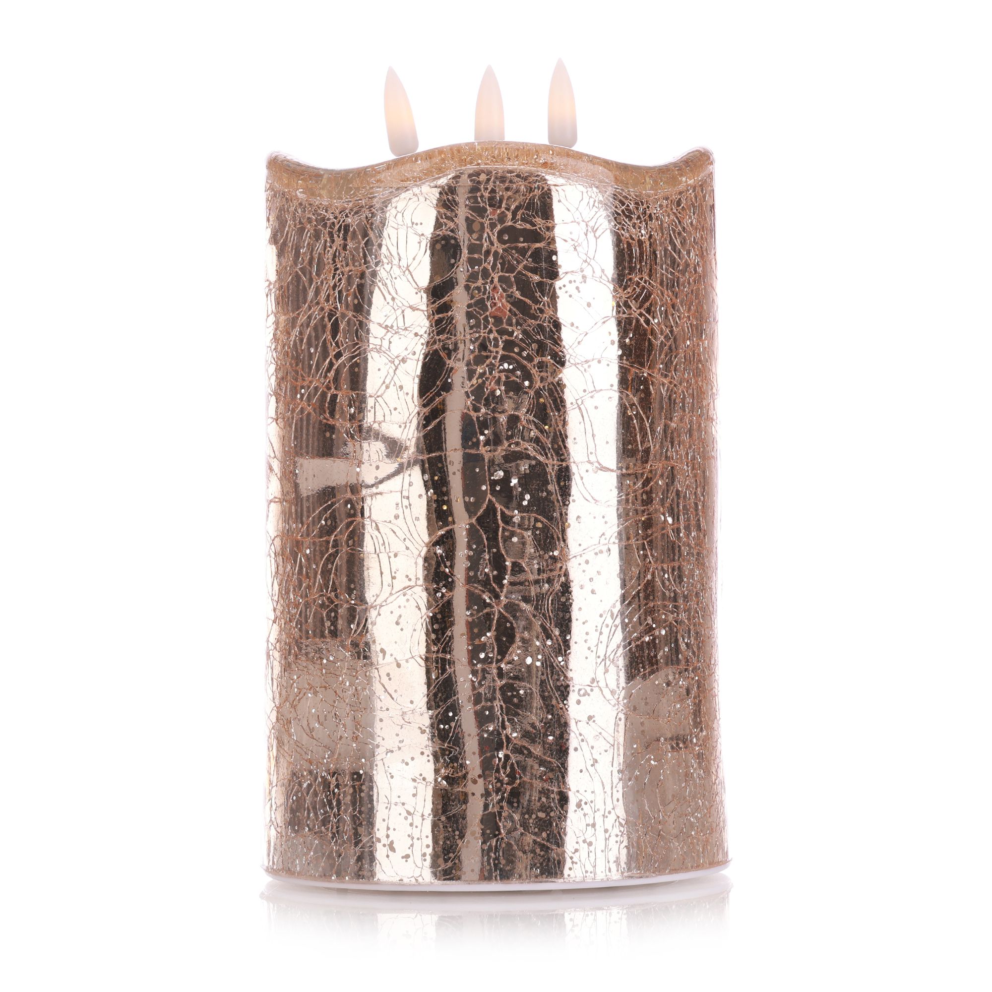 B-Ware ELAMBIA LED-Glaskerze Crackle-Glas 3x Luma Flamme