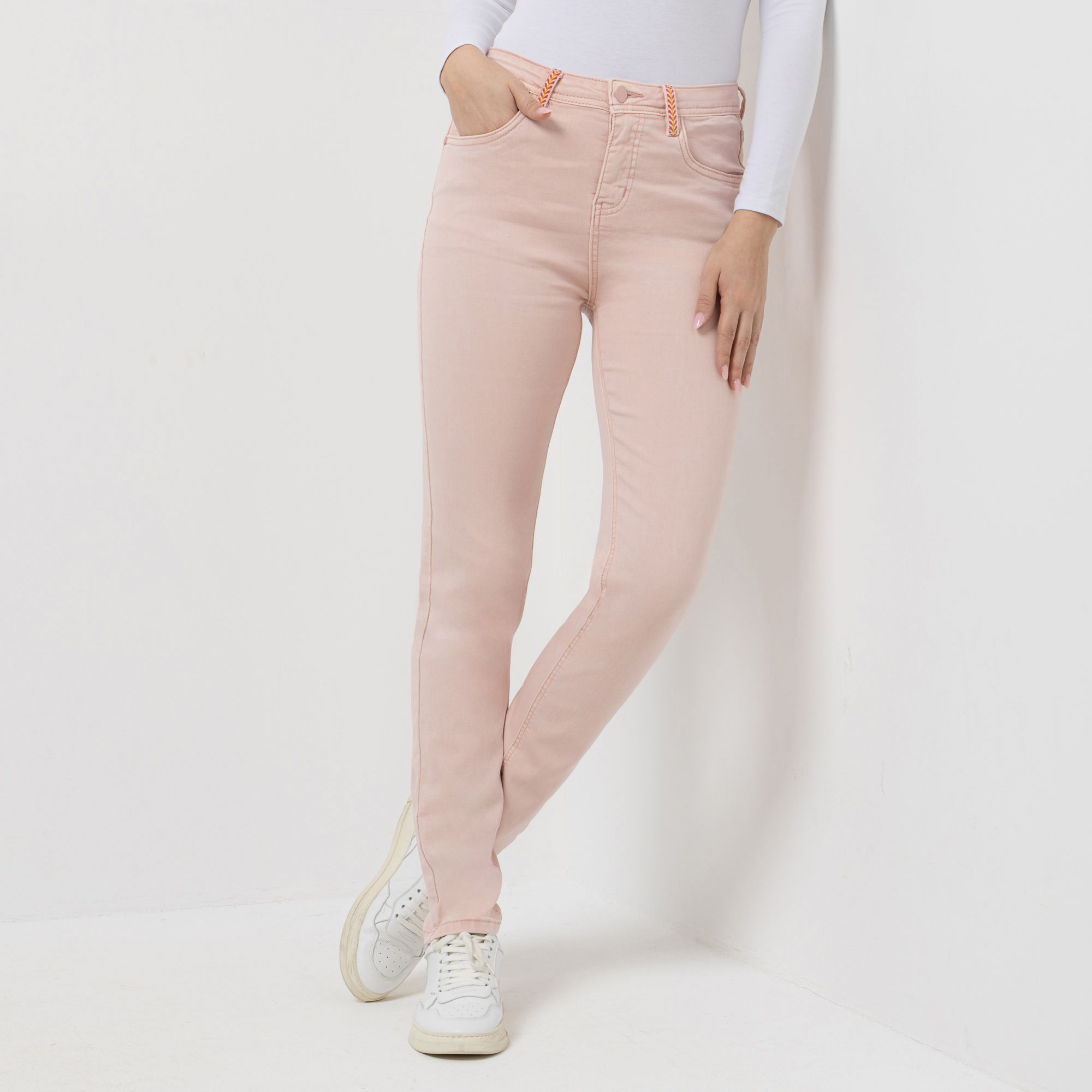 B-Ware VIA MILANO Jeans, lange Form 5-Pocket-Style Zierband am Saum
