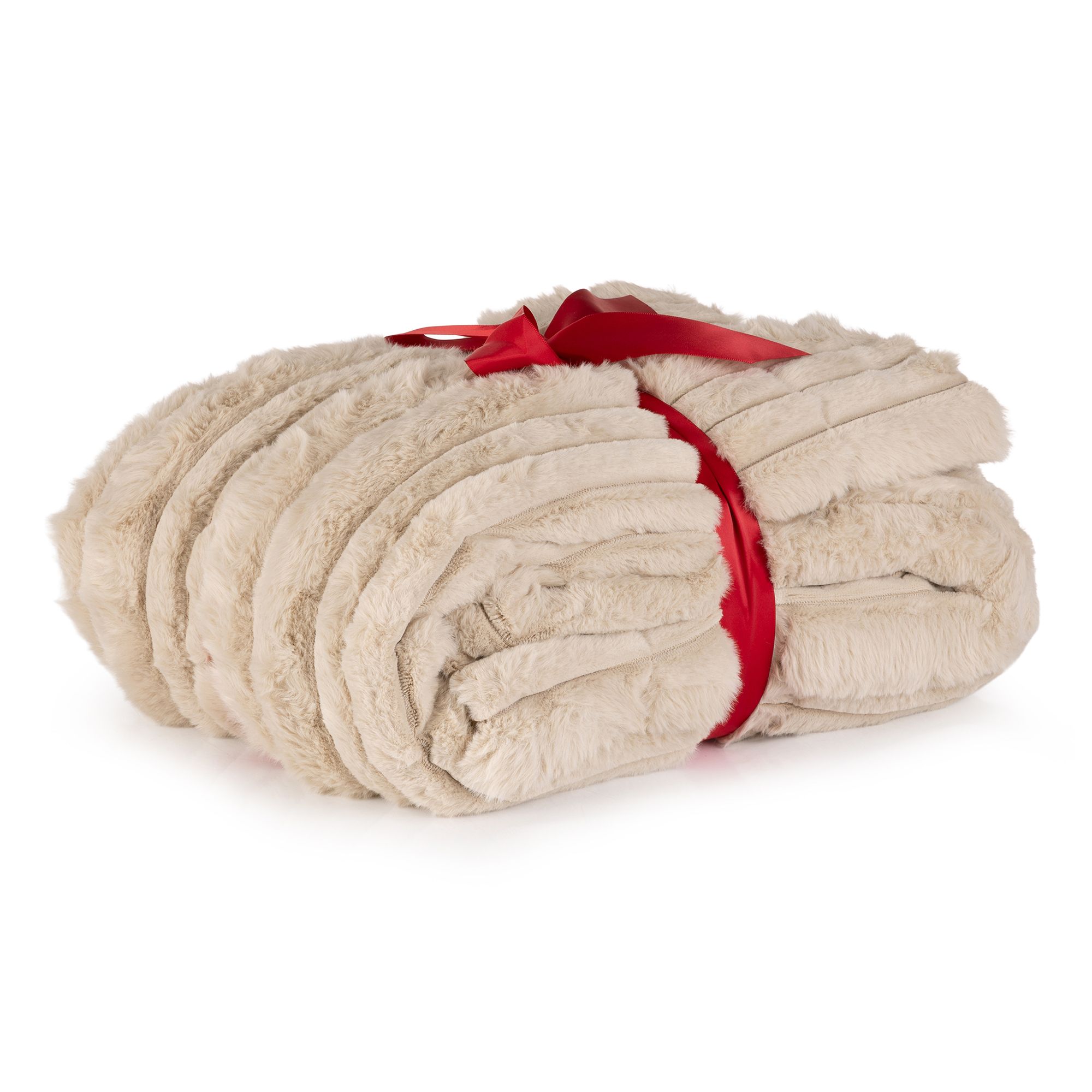 B-Ware MONT CHALET Fellimitat-Plaid Cordstruktur Mikrofaser-Rückseite