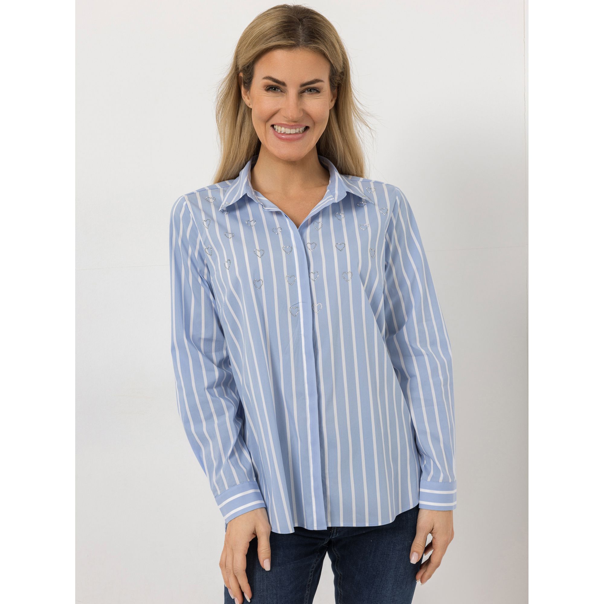 B-Ware DINE 'N' DANCE Bluse, 1/1-Arm Knopfleiste Strass-Herzen