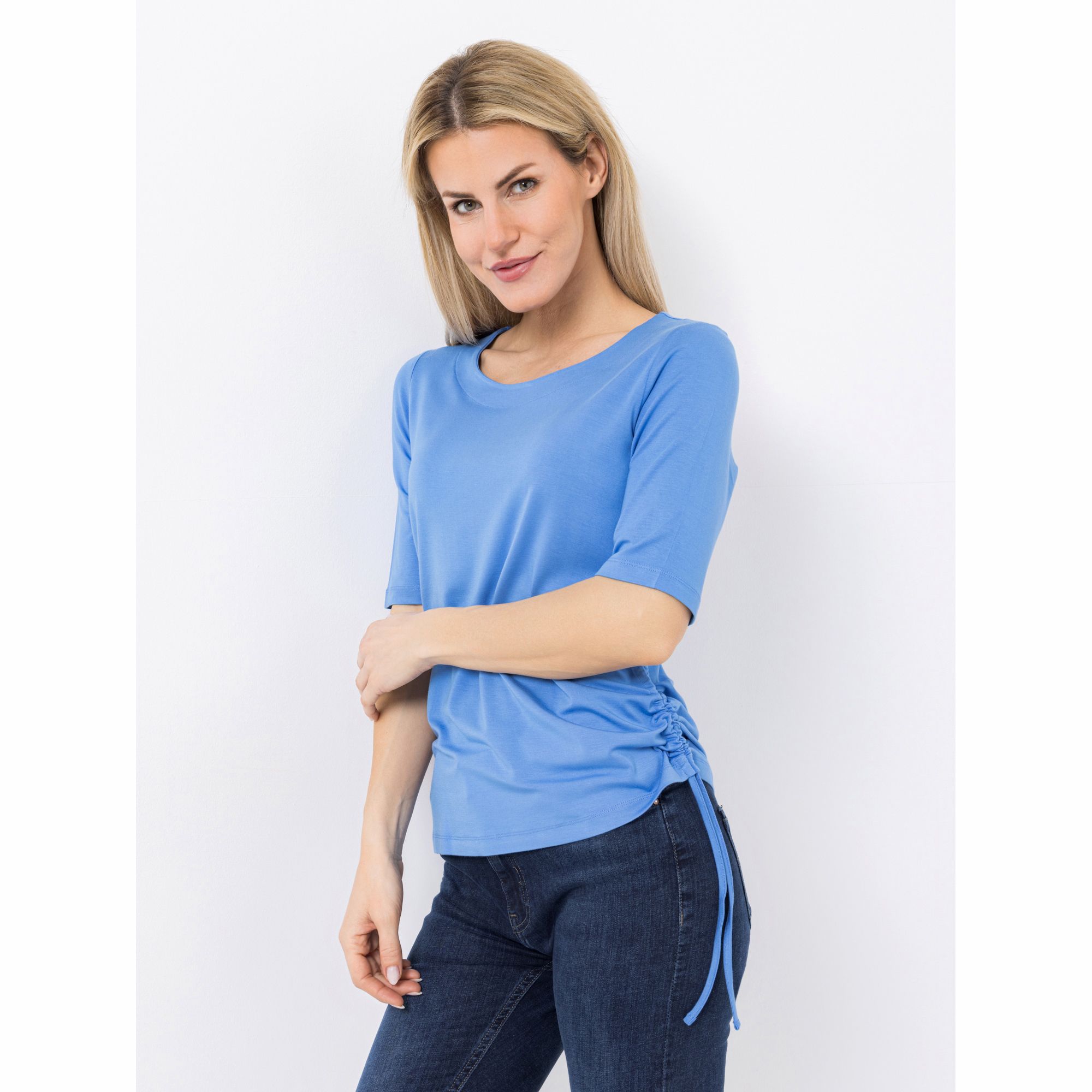 B-Ware EVA LUTZ Shirt, langer 1/2 Arm Rundhalsausschnitt Raffung