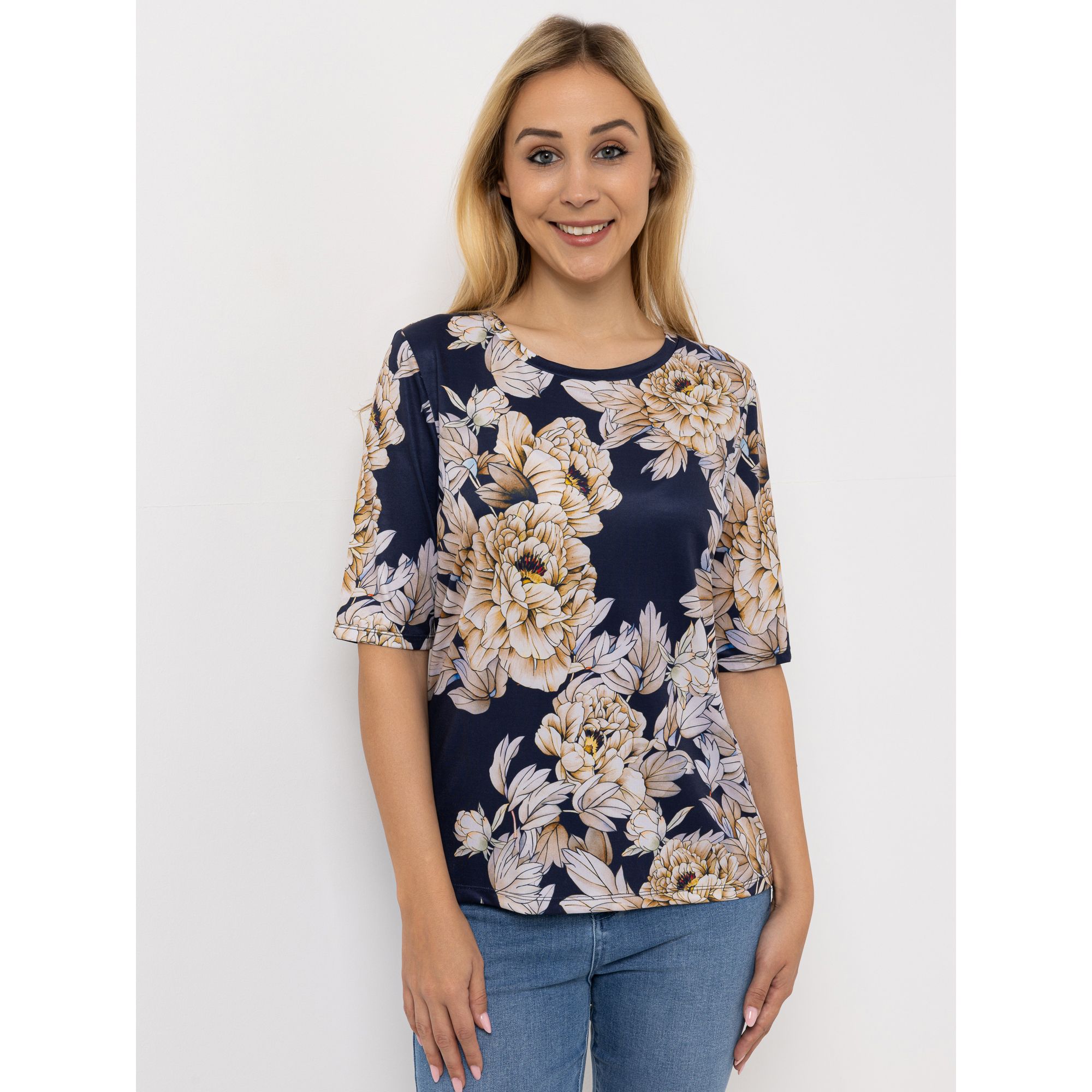 B-Ware VIA MILANO Shirt, langer 1/2-Arm Rundhalsausschnitt bedruckt