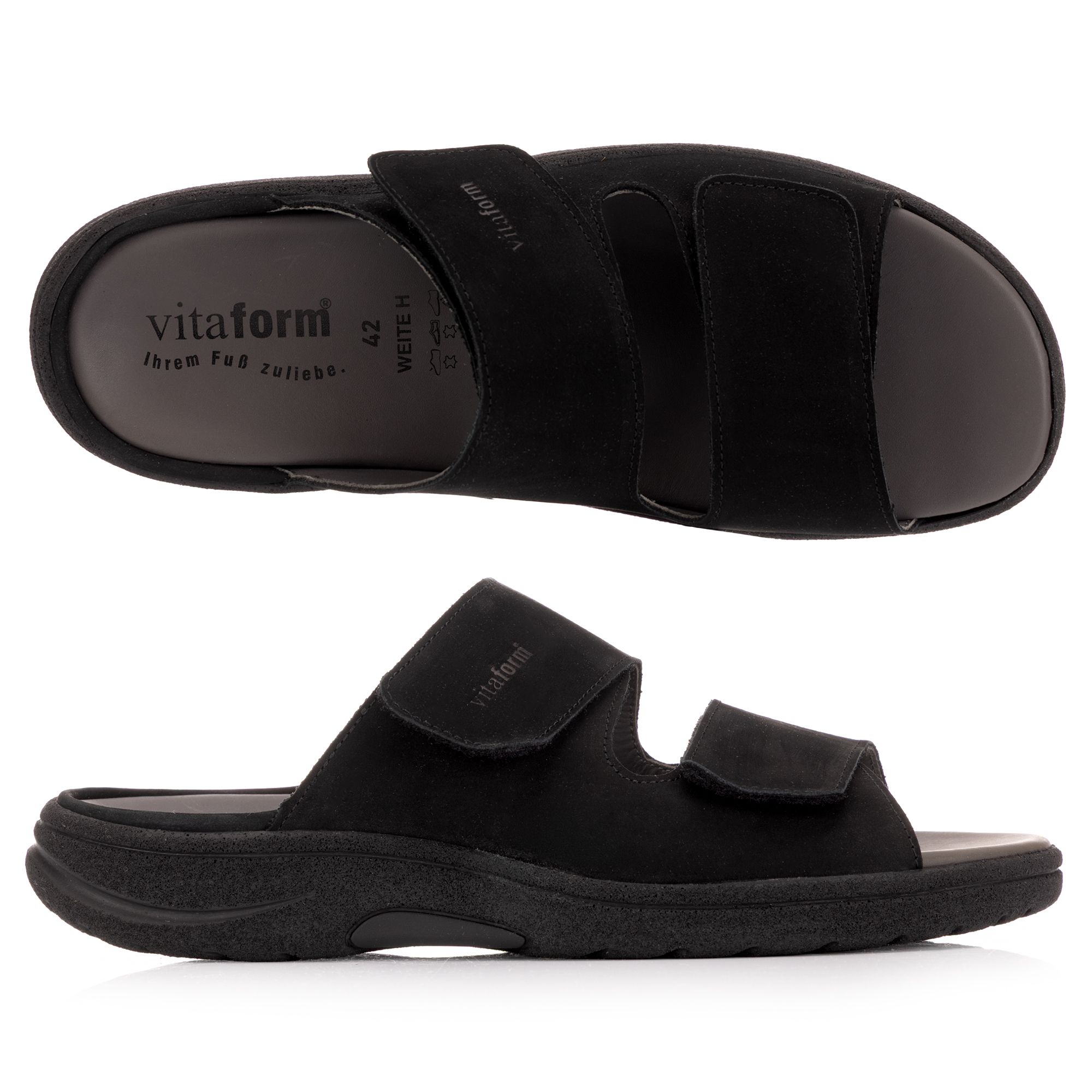 B-Ware VITAFORM Herren-Pantolette Nubukleder 2 Klettverschlüsse