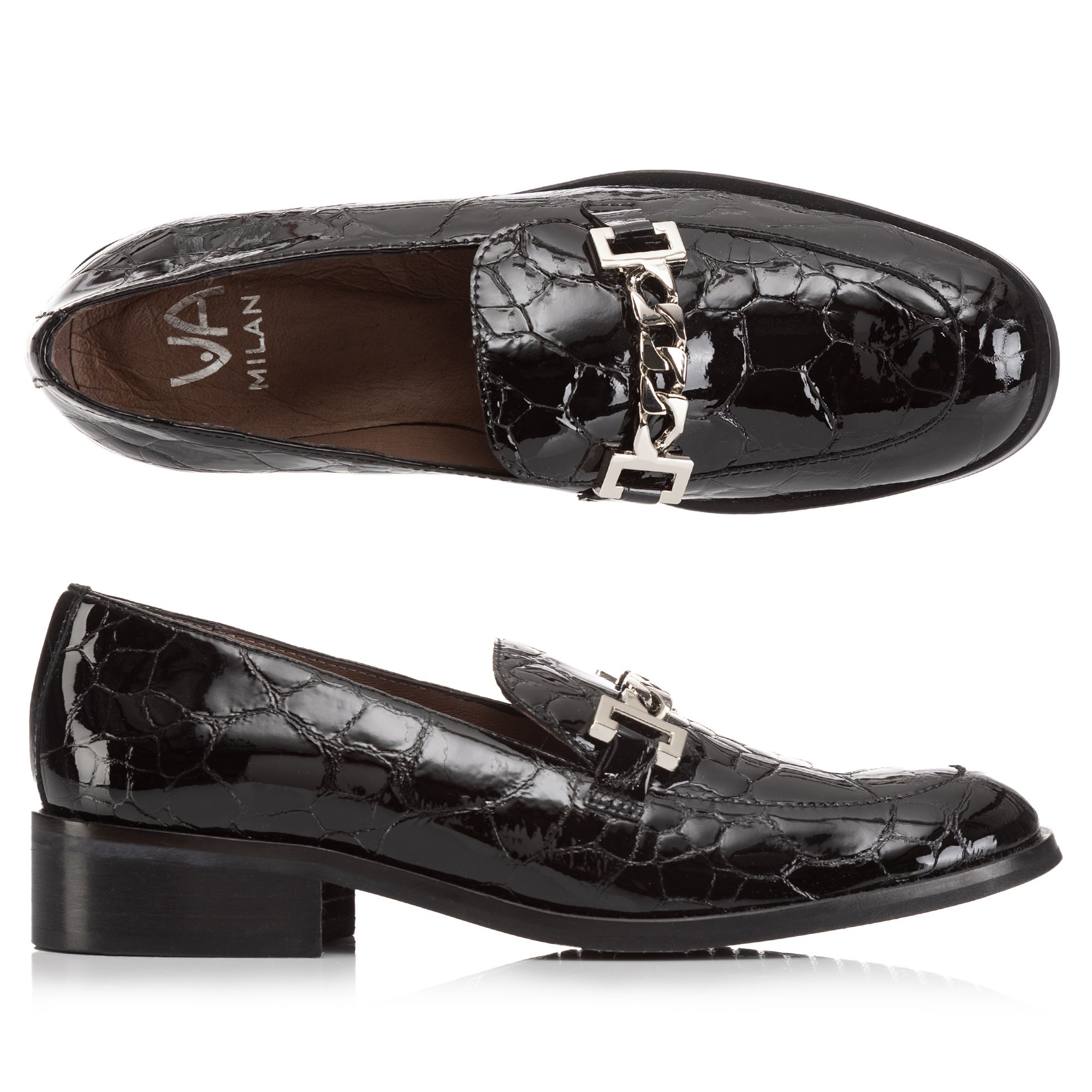 B-Ware VIA MILANO Damen Mokassin echt Leder Kroko-Optik