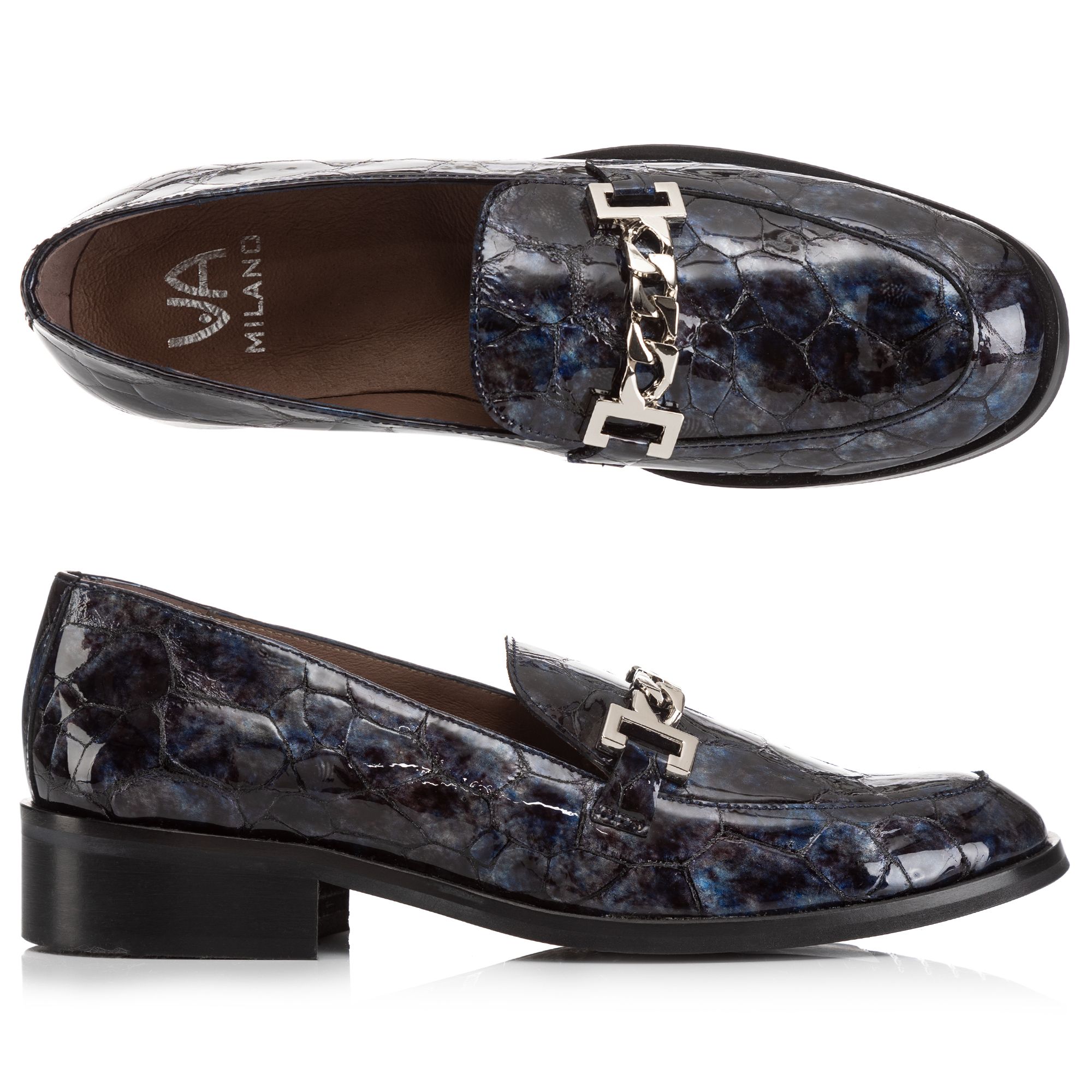 B-Ware VIA MILANO Damen Mokassin echt Leder Kroko-Optik