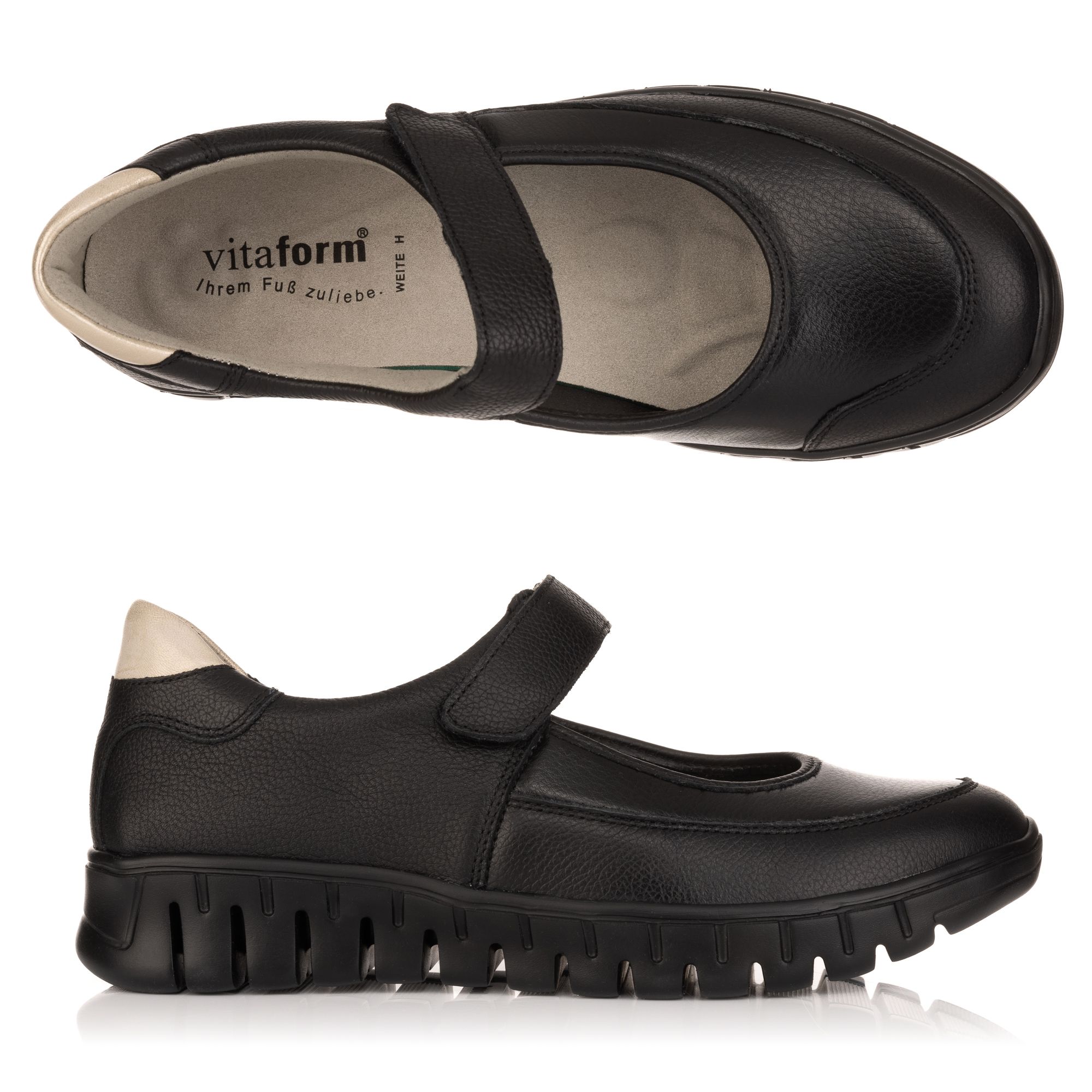 B-Ware VITAFORM Mary- Jane- Ballerina Leder/ Stretch Klettverschluss