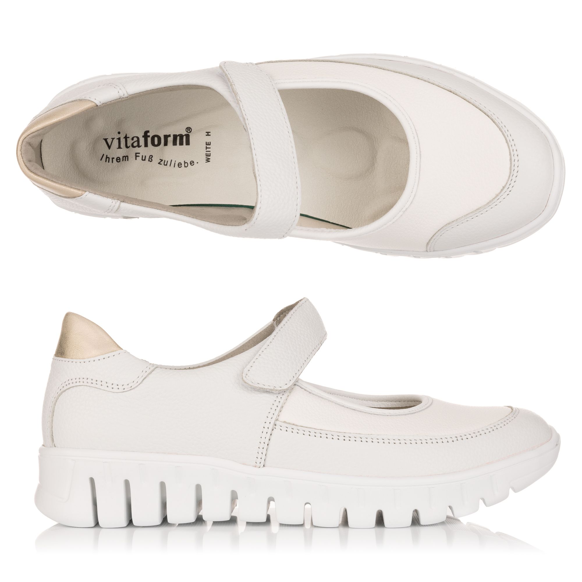 B-Ware VITAFORM Mary- Jane- Ballerina Leder/ Stretch Klettverschluss