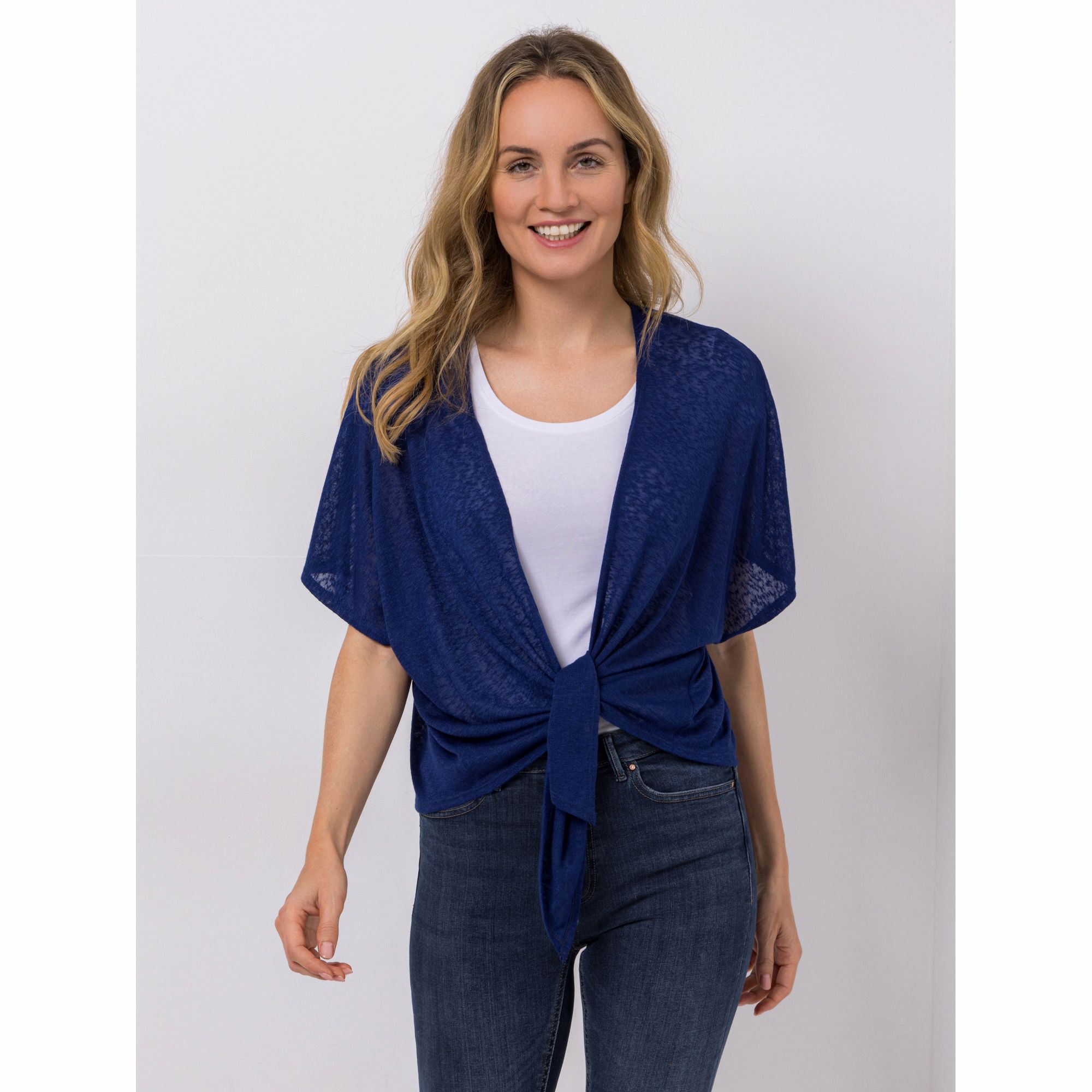 B-Ware KIM & CO. Bolero-Weste Leinen Optik Jersey offene Front