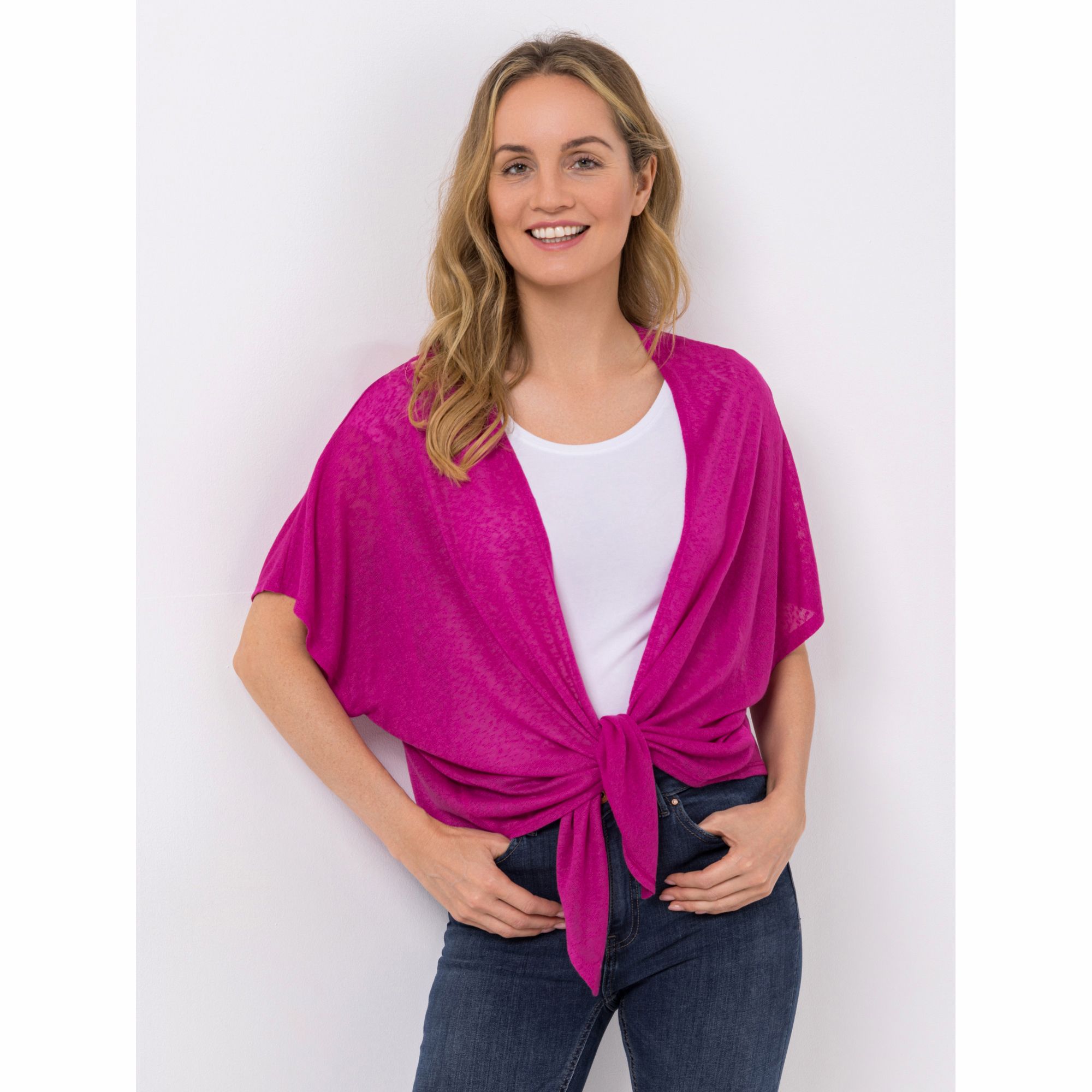 B-Ware KIM & CO. Bolero-Weste Leinen Optik Jersey offene Front