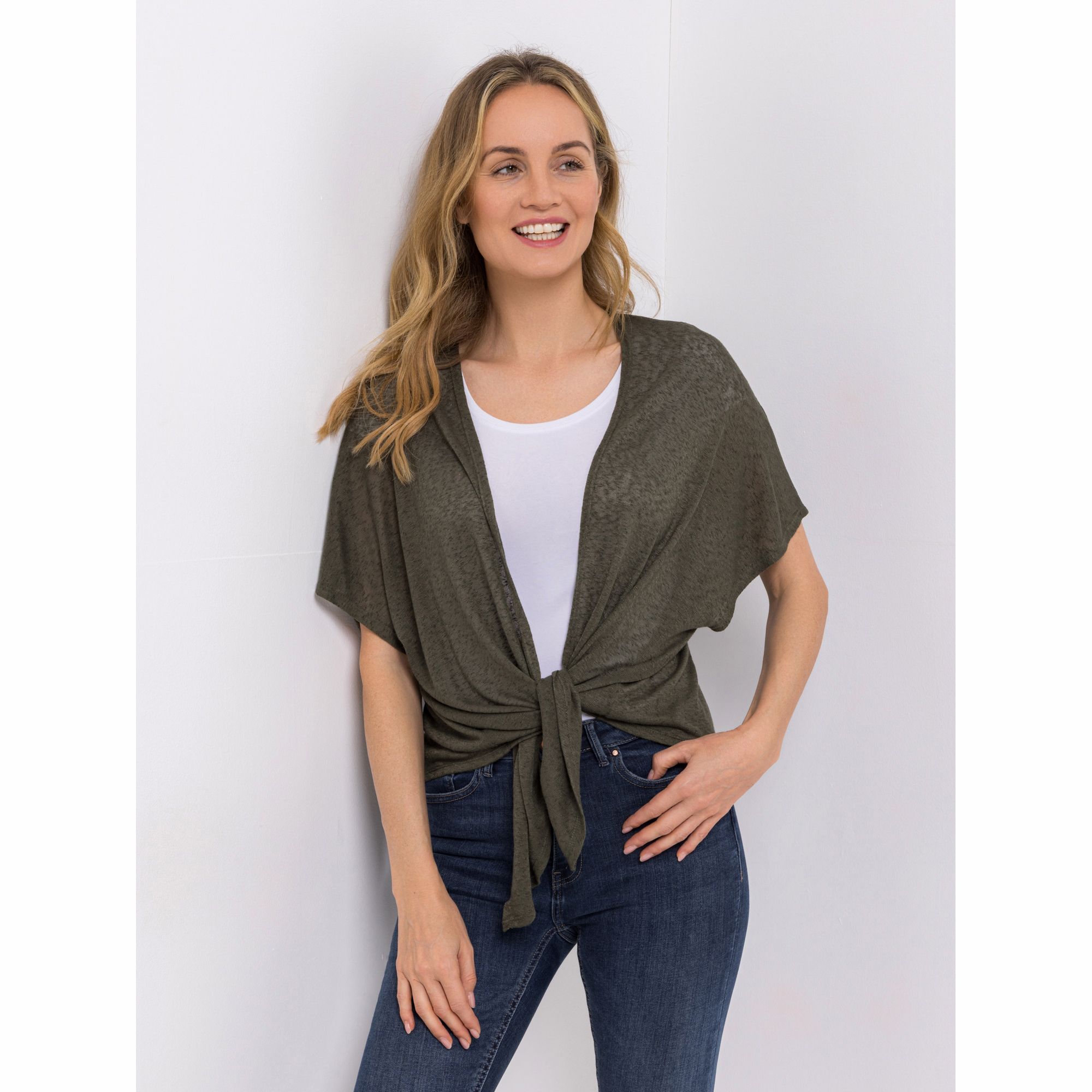 B-Ware KIM & CO. Bolero-Weste Leinen Optik Jersey offene Front