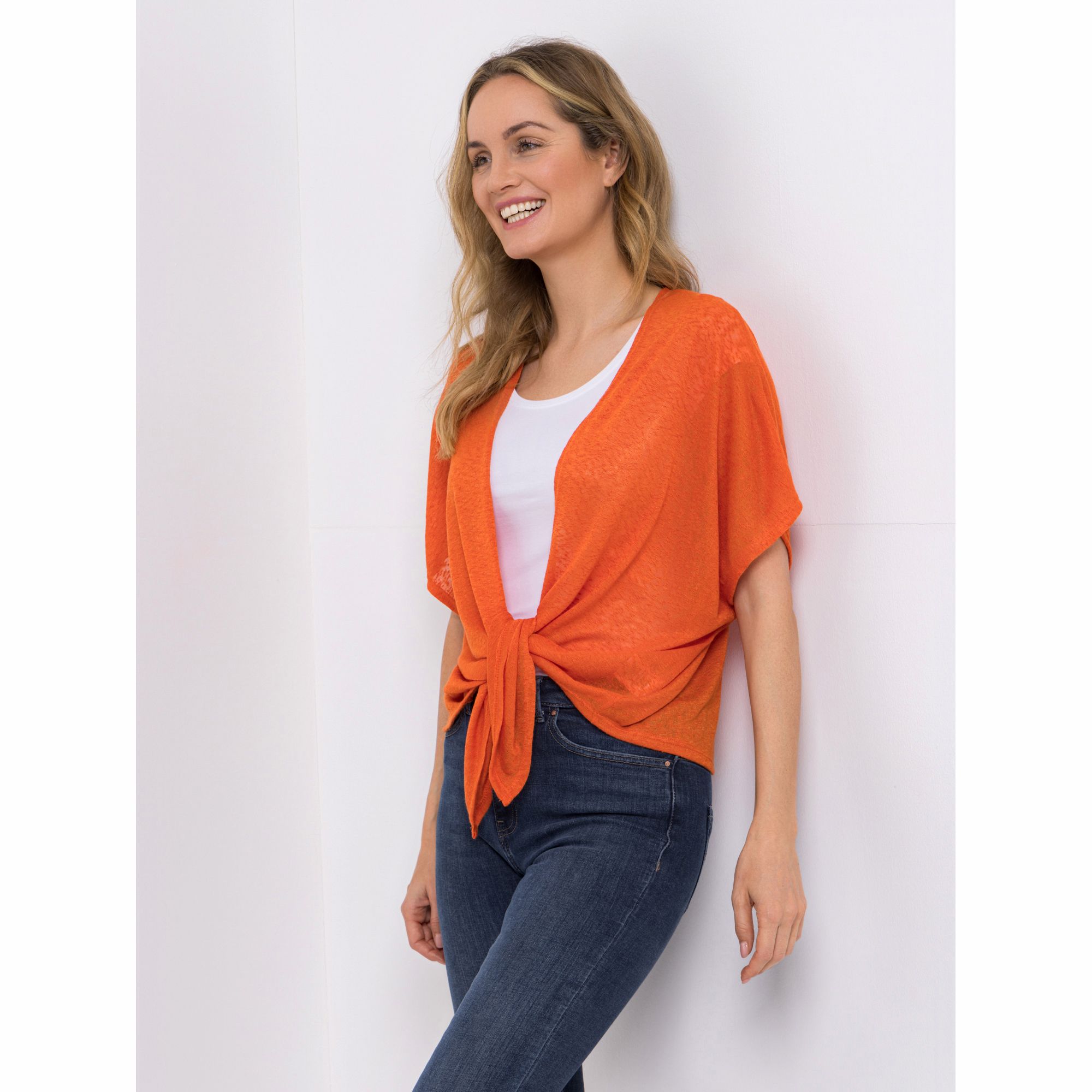 B-Ware KIM & CO. Bolero-Weste Leinen Optik Jersey offene Front