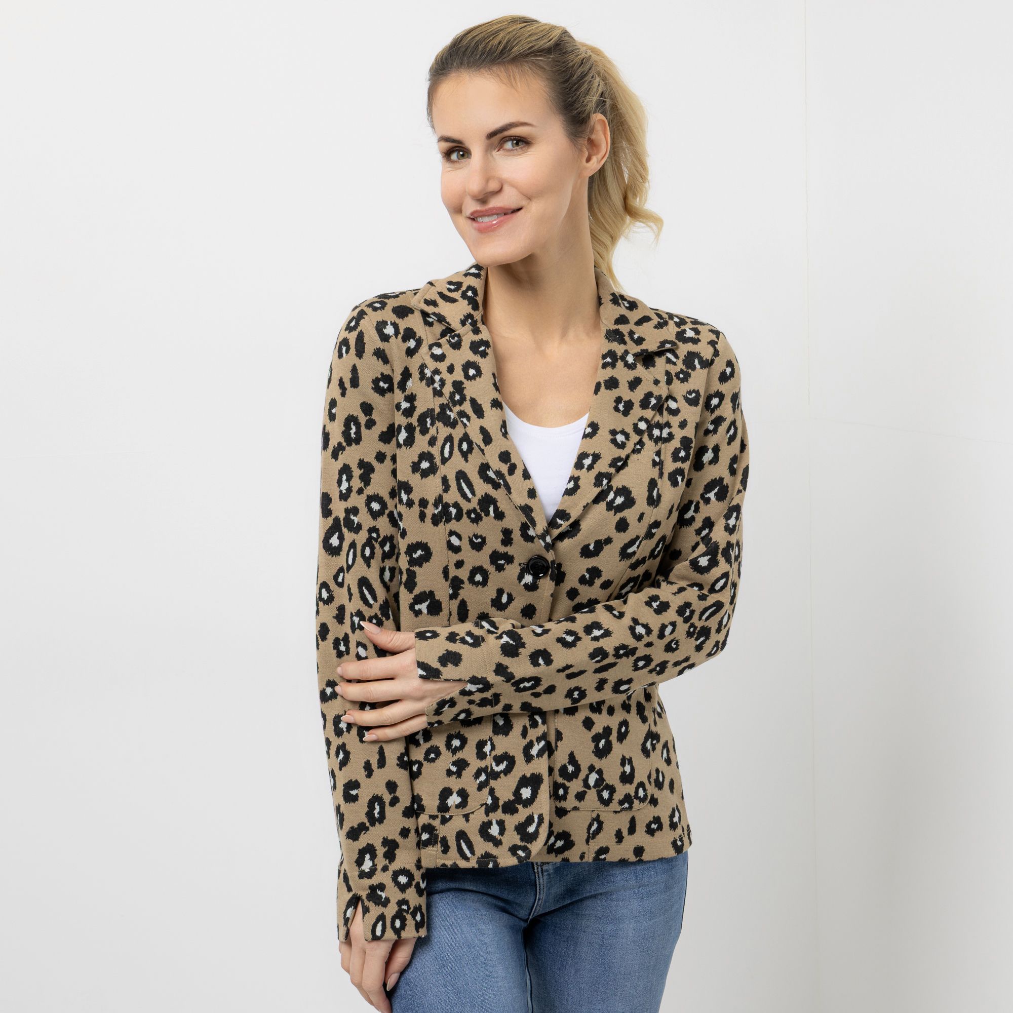 B-Ware EVA LUTZ Jerseyblazer Jacquard-Muster ungefüttert