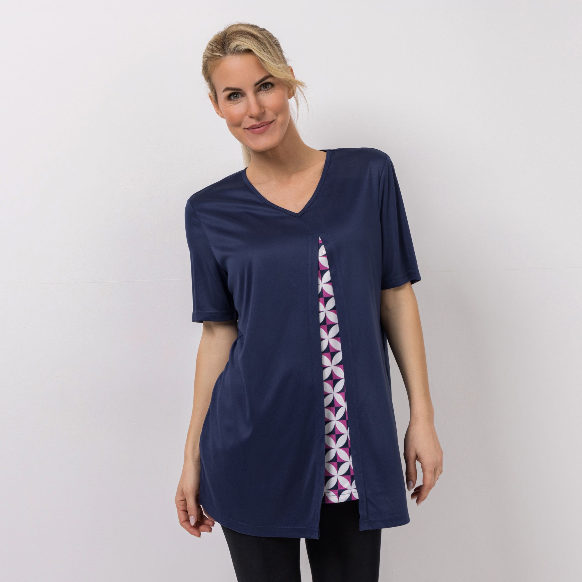 B-Ware JERYMOOD HOMEWEAR Longshirt, 1/2-Arm V-Ausschnitt Einsatz im Vorderteil