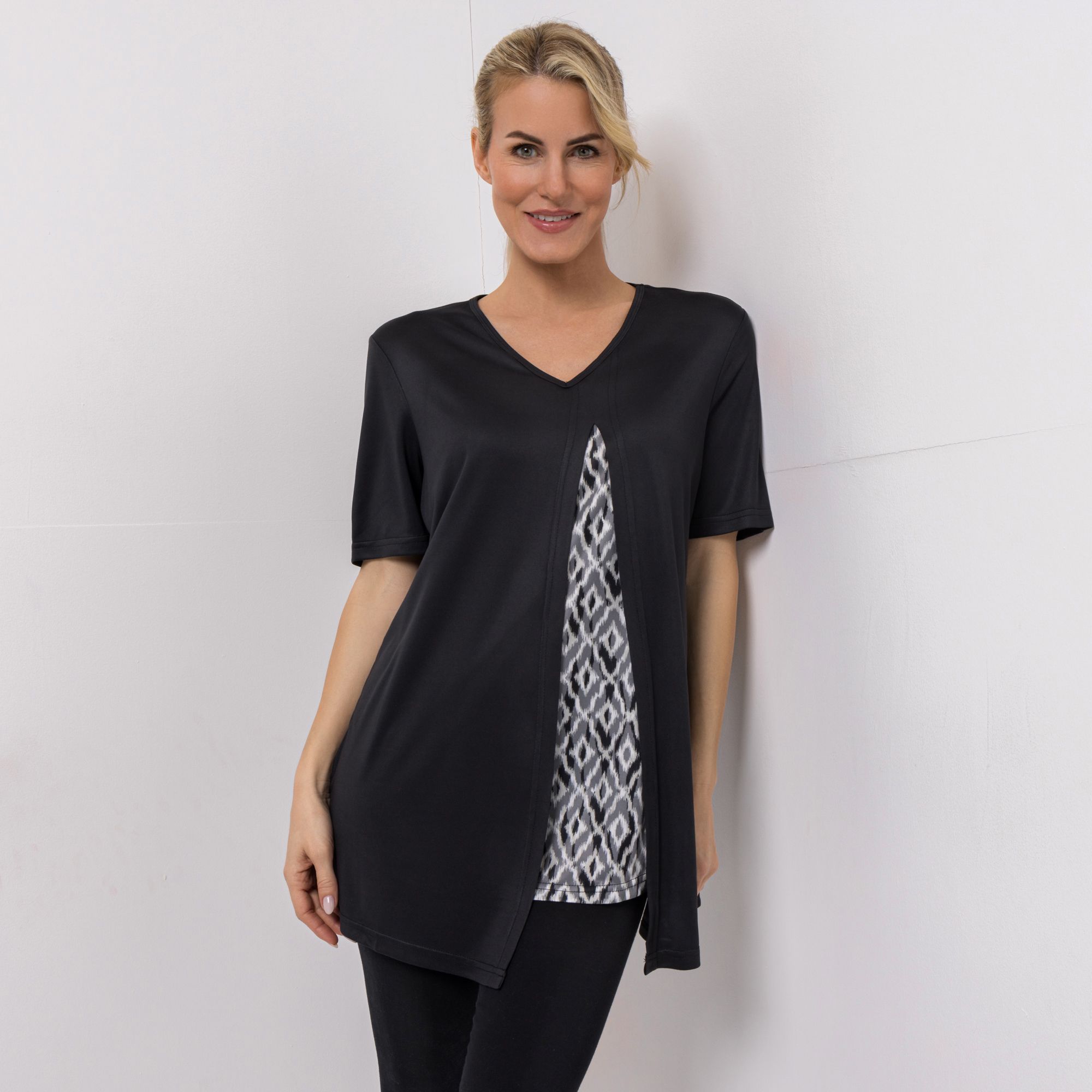 B-Ware JERYMOOD HOMEWEAR Longshirt, 1/2-Arm V-Ausschnitt Einsatz im Vorderteil