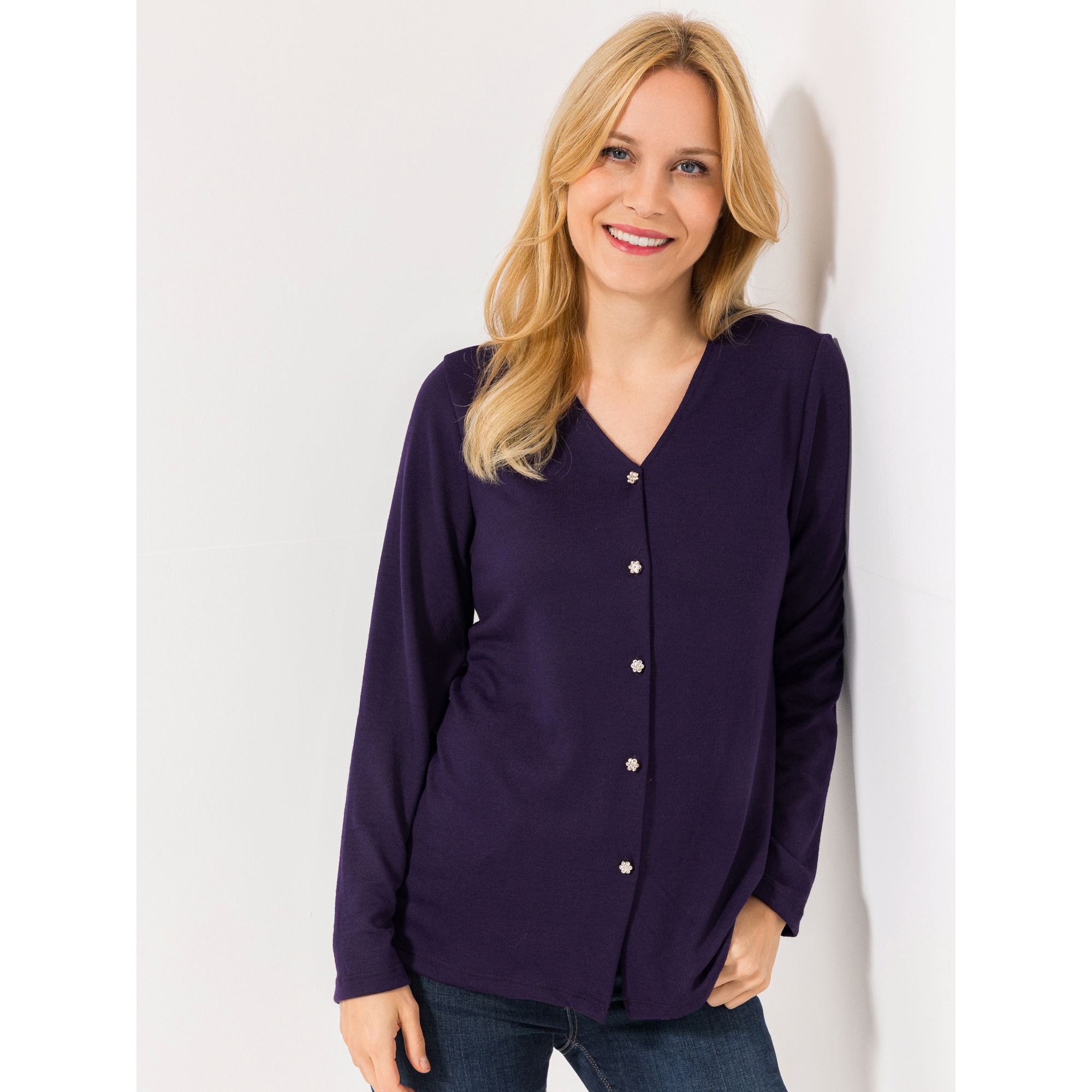 B-Ware KIM & CO. Cardigan, Langarm Soft Touch Jersey Strass-Knöpfe