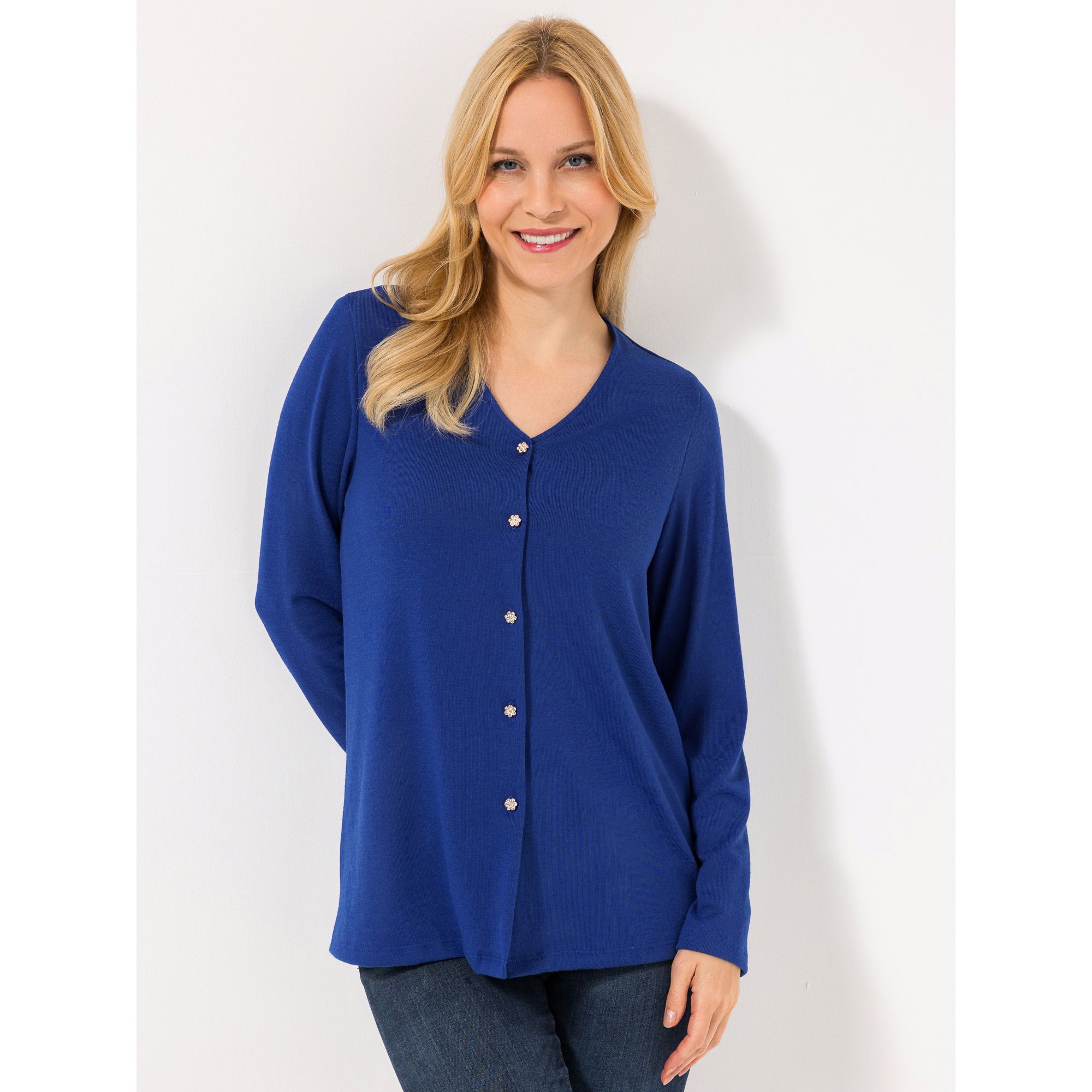 B-Ware KIM & CO. Cardigan, Langarm Soft Touch Jersey Strass-Knöpfe