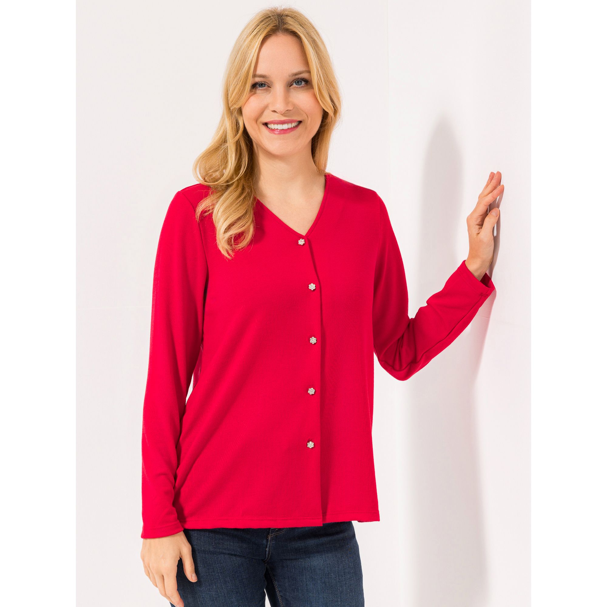 B-Ware KIM & CO. Cardigan, Langarm Soft Touch Jersey Strass-Knöpfe