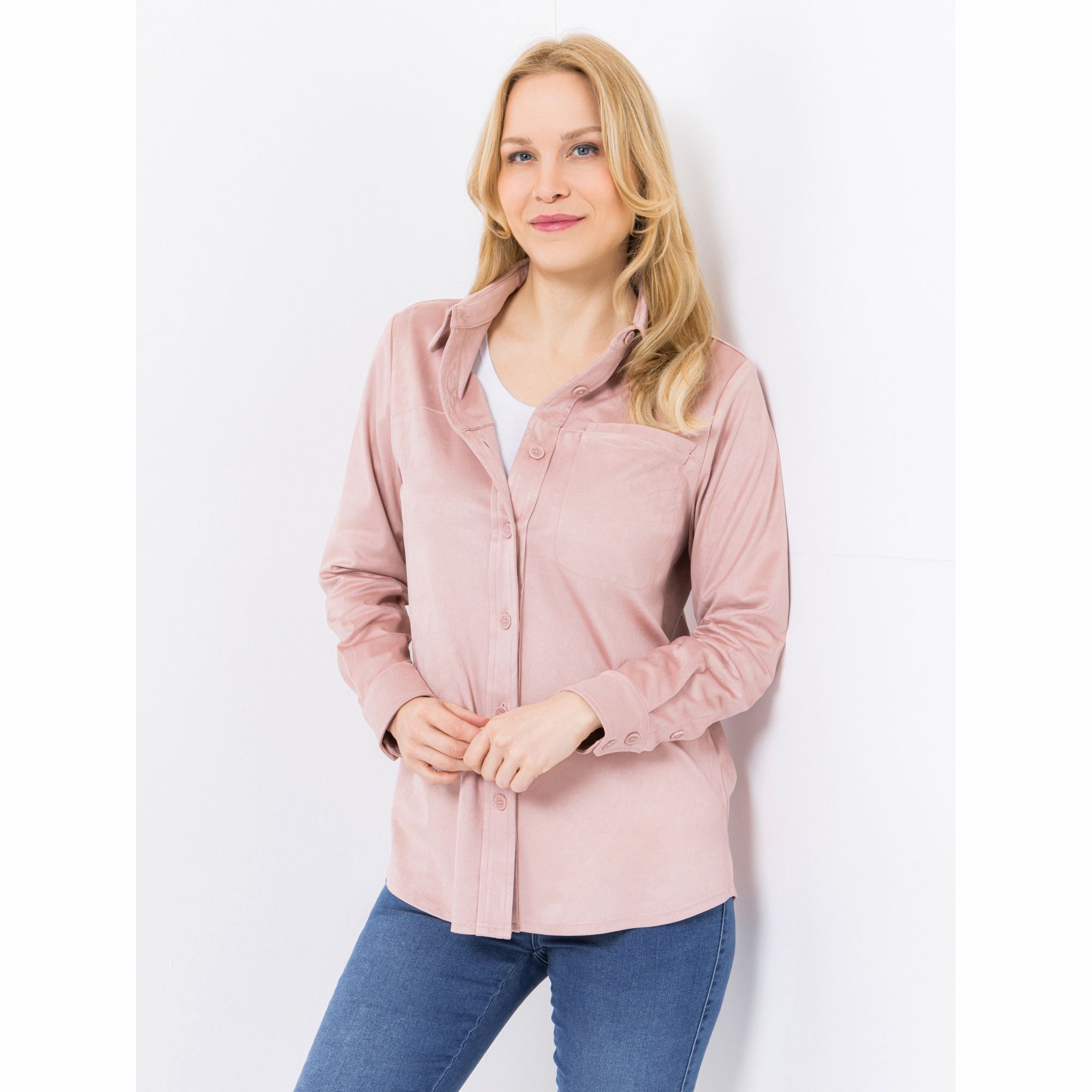 B-Ware DINE 'N' DANCE Bluse, 1/1-Arm Leder-Optik Blusenkragen