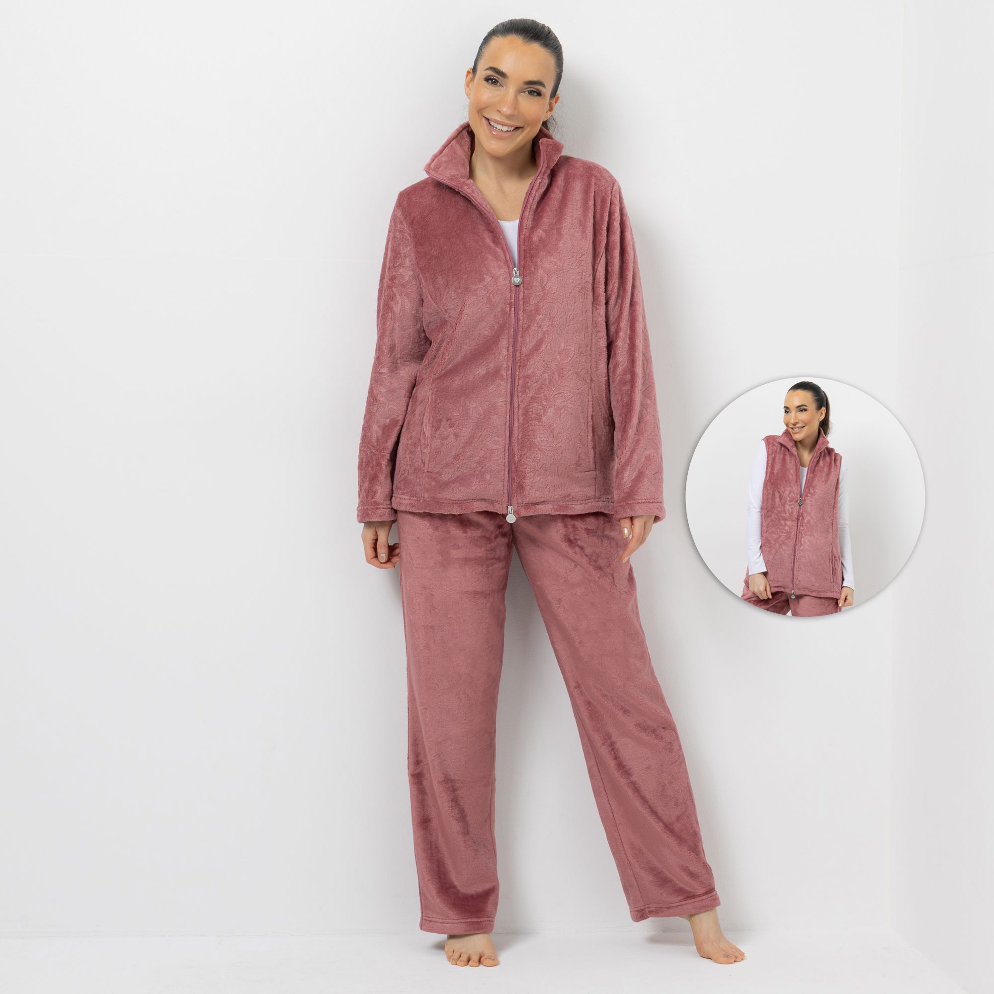 B-Ware MONT CHALET Damen-Hausanzug uni Mikrofaser Chinchilla