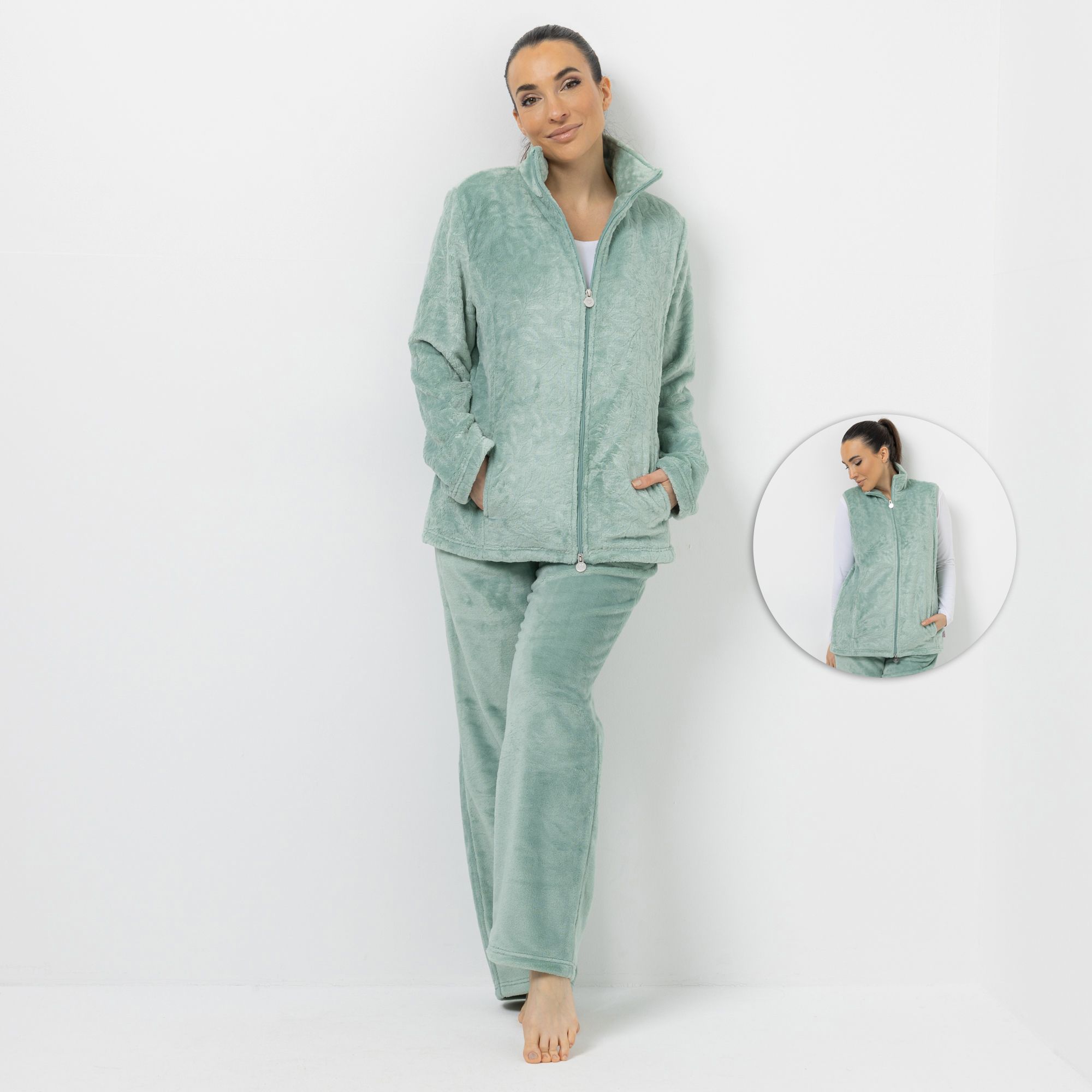 B-Ware MONT CHALET Damen-Hausanzug uni Mikrofaser Chinchilla