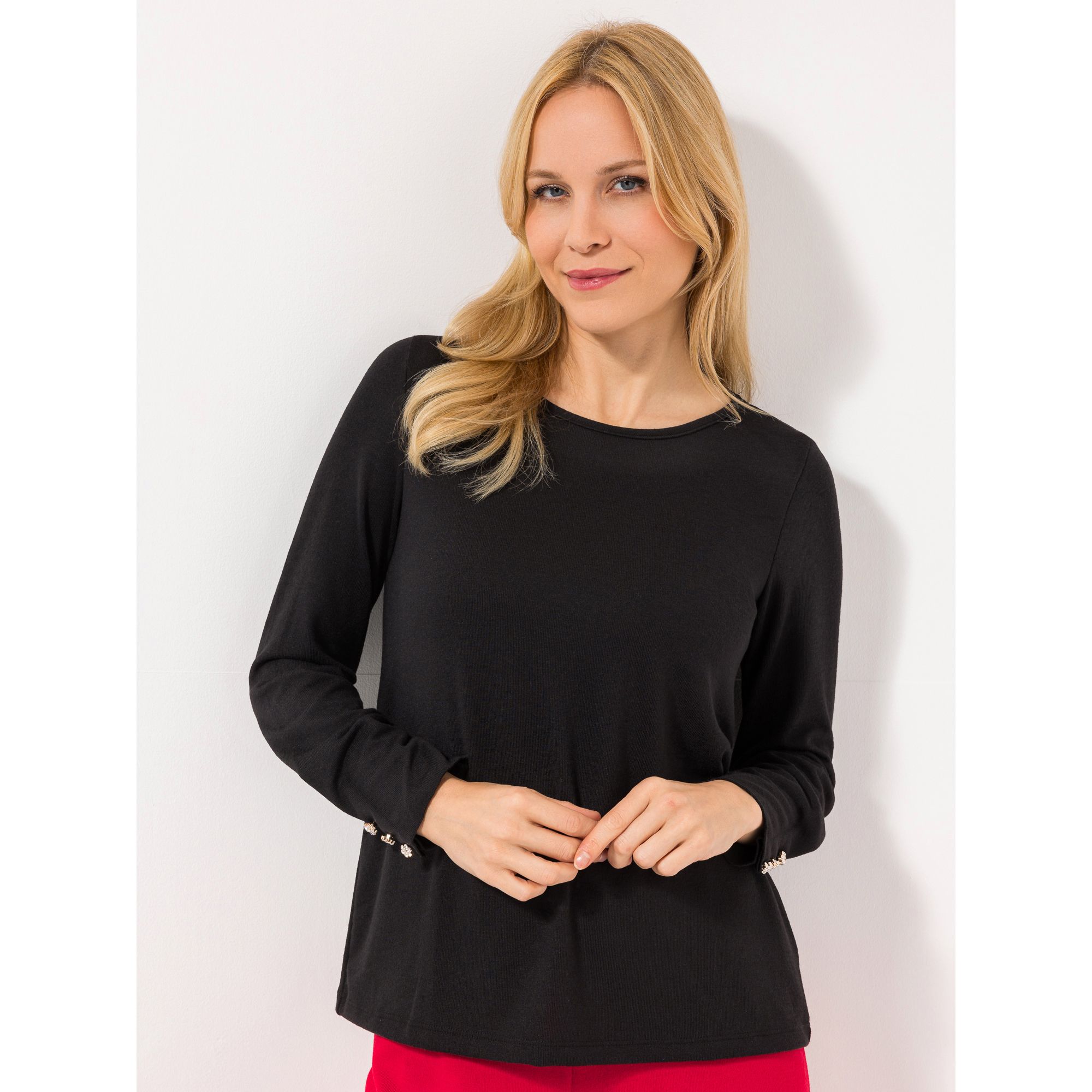 B-Ware KIM & CO. Shirt, Langarm Soft Touch Jersey Strass-Knöpfe