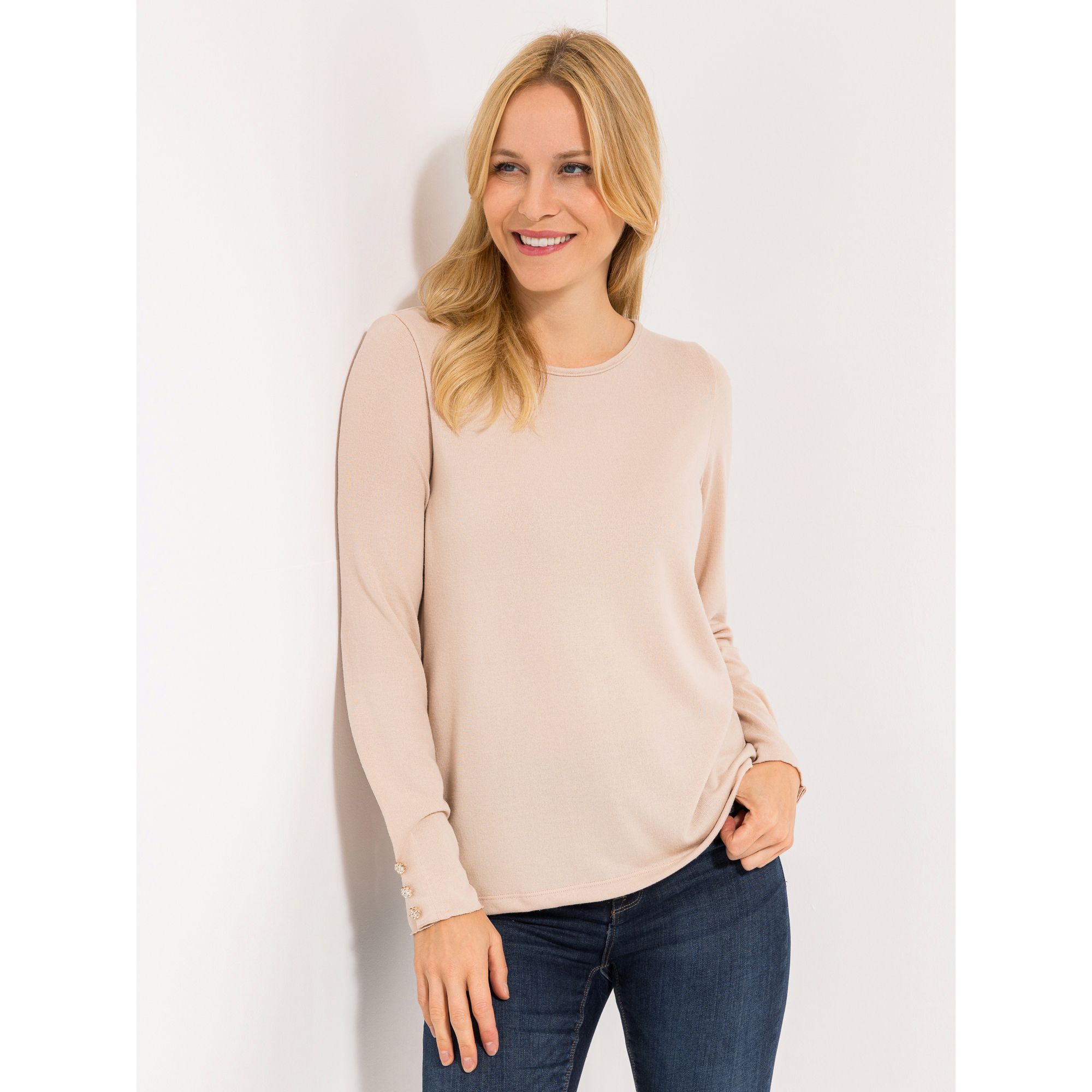 B-Ware KIM & CO. Shirt, Langarm Soft Touch Jersey Strass-Knöpfe