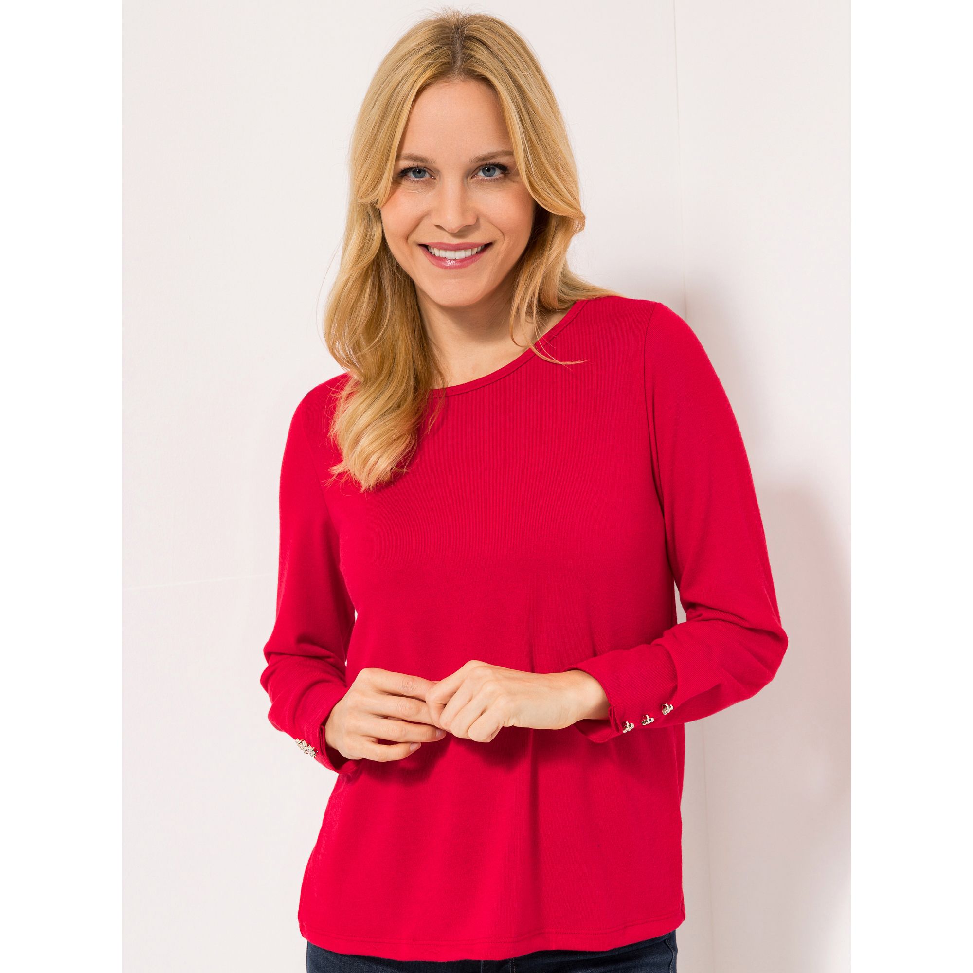 B-Ware KIM & CO. Shirt, Langarm Soft Touch Jersey Strass-Knöpfe