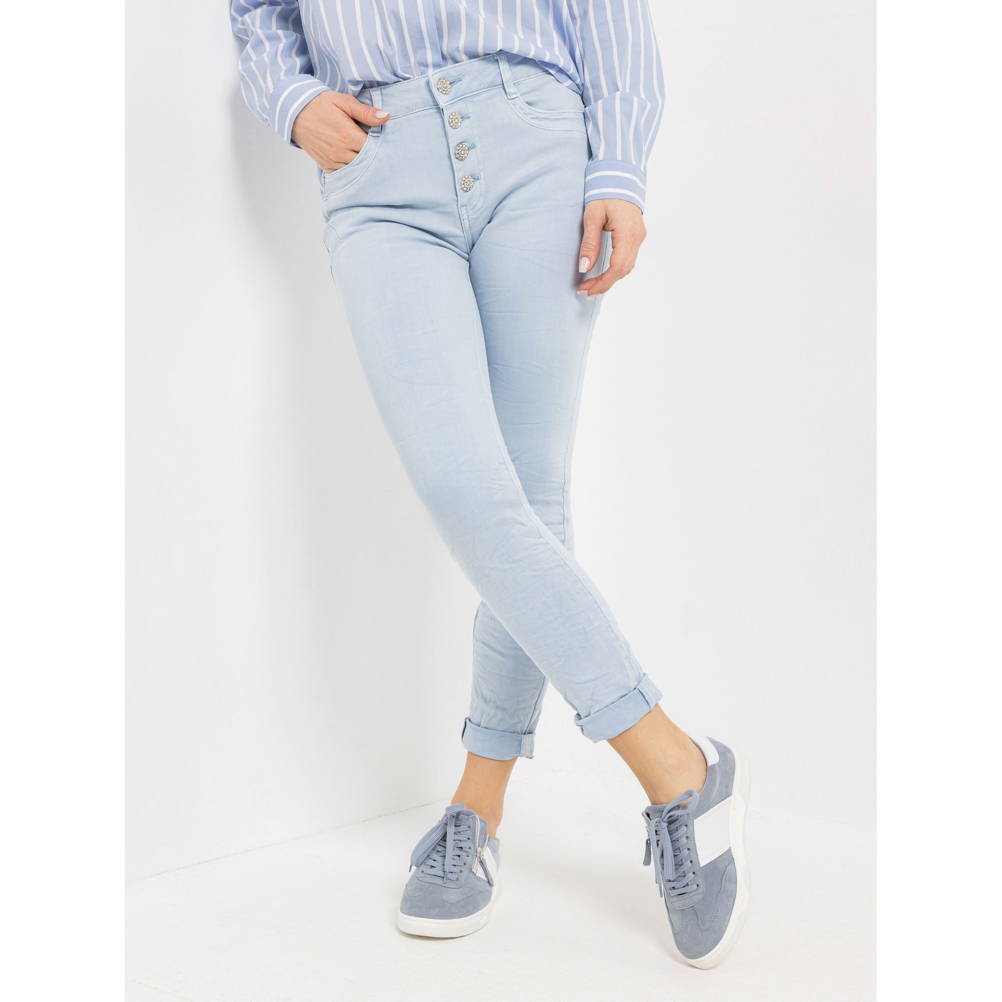 B-Ware DINE 'N' DANCE Jeanshose Jive knöchellang Strass-Schmuckknöpfe