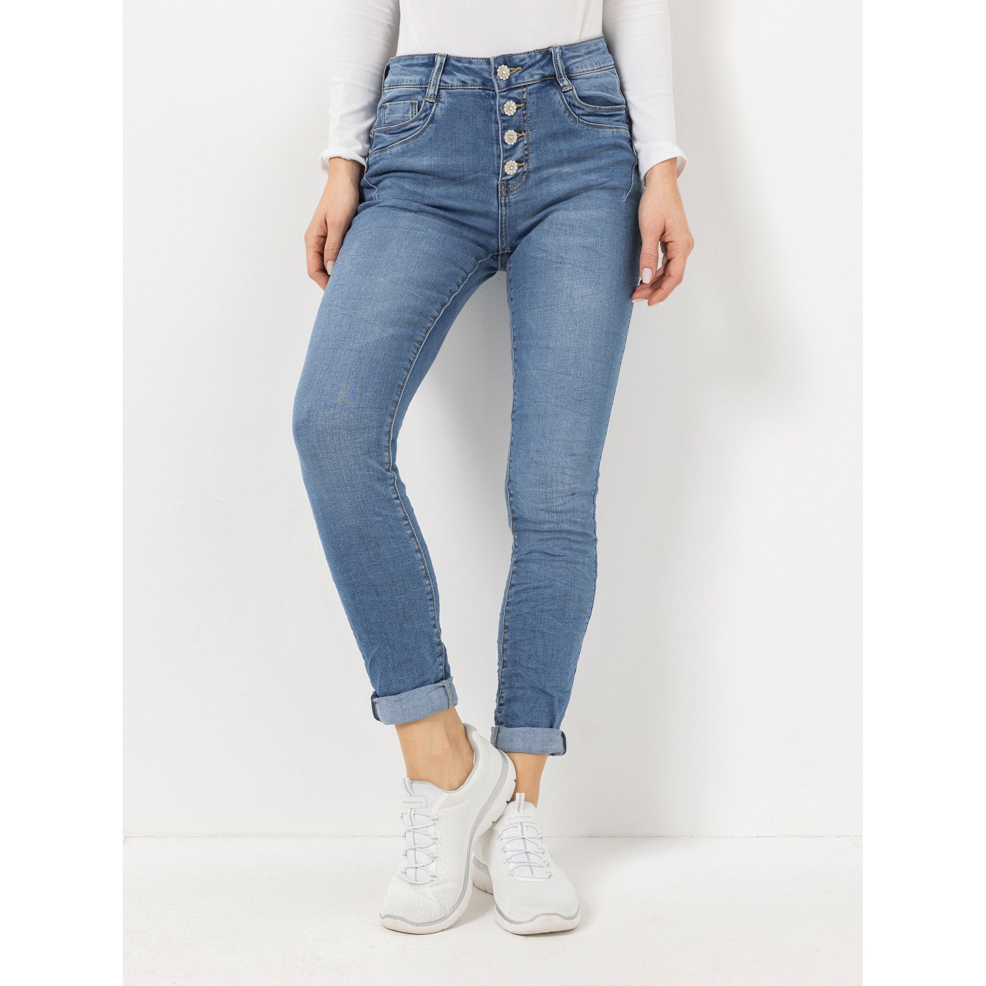 B-Ware DINE 'N' DANCE Jeanshose Jive knöchellang Strass-Schmuckknöpfe