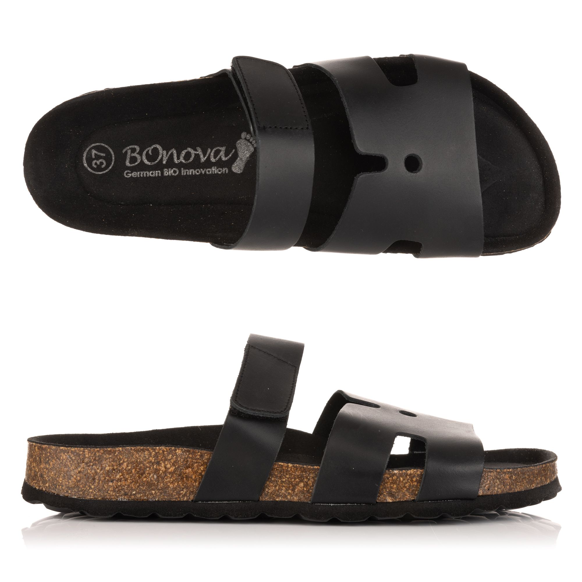 B-Ware BONOVA Damen-Pantolette echt Leder Klettverschluss