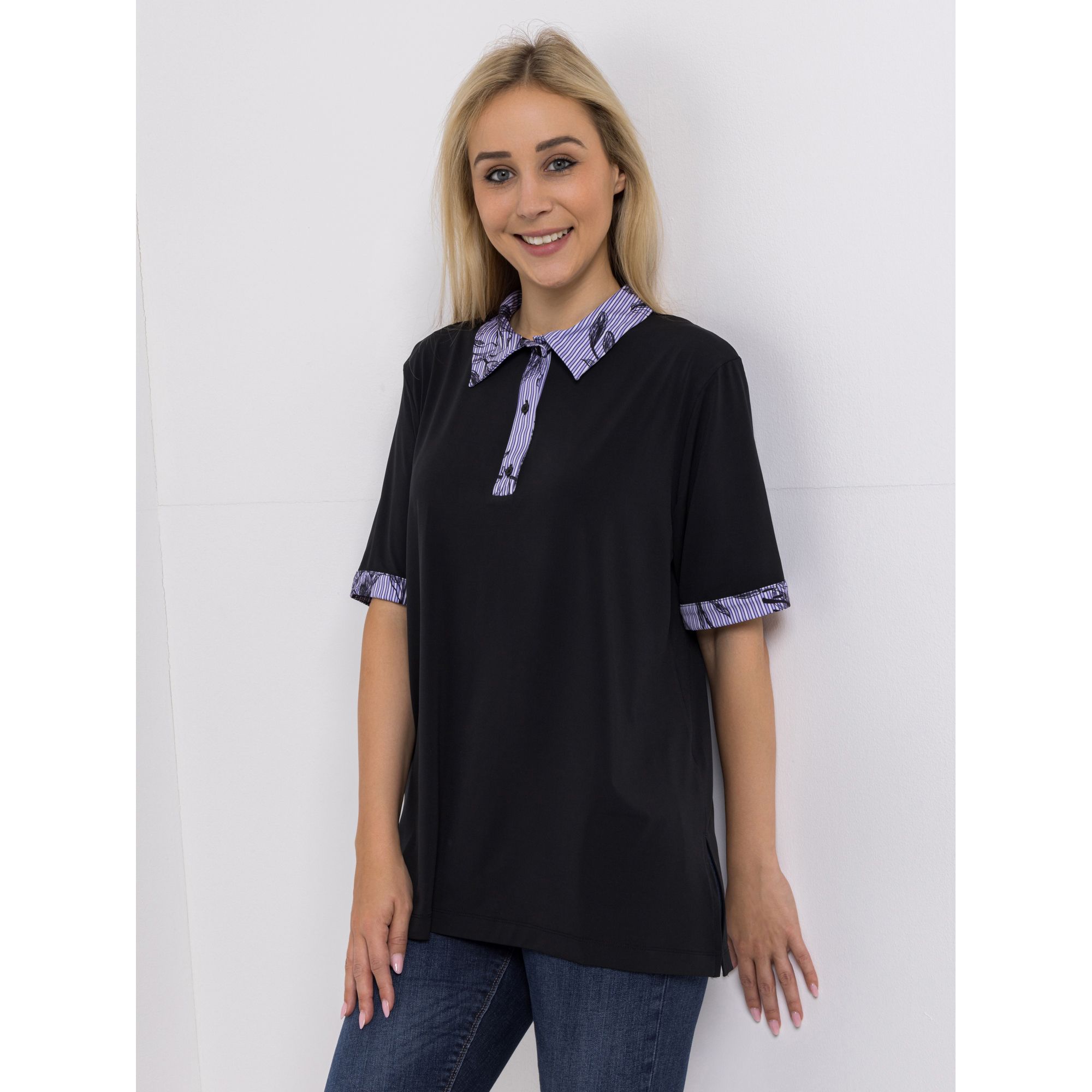 B-Ware IN-PRINT Poloshirt, 1/2-Arm Blusenkragen Seitenschlitze