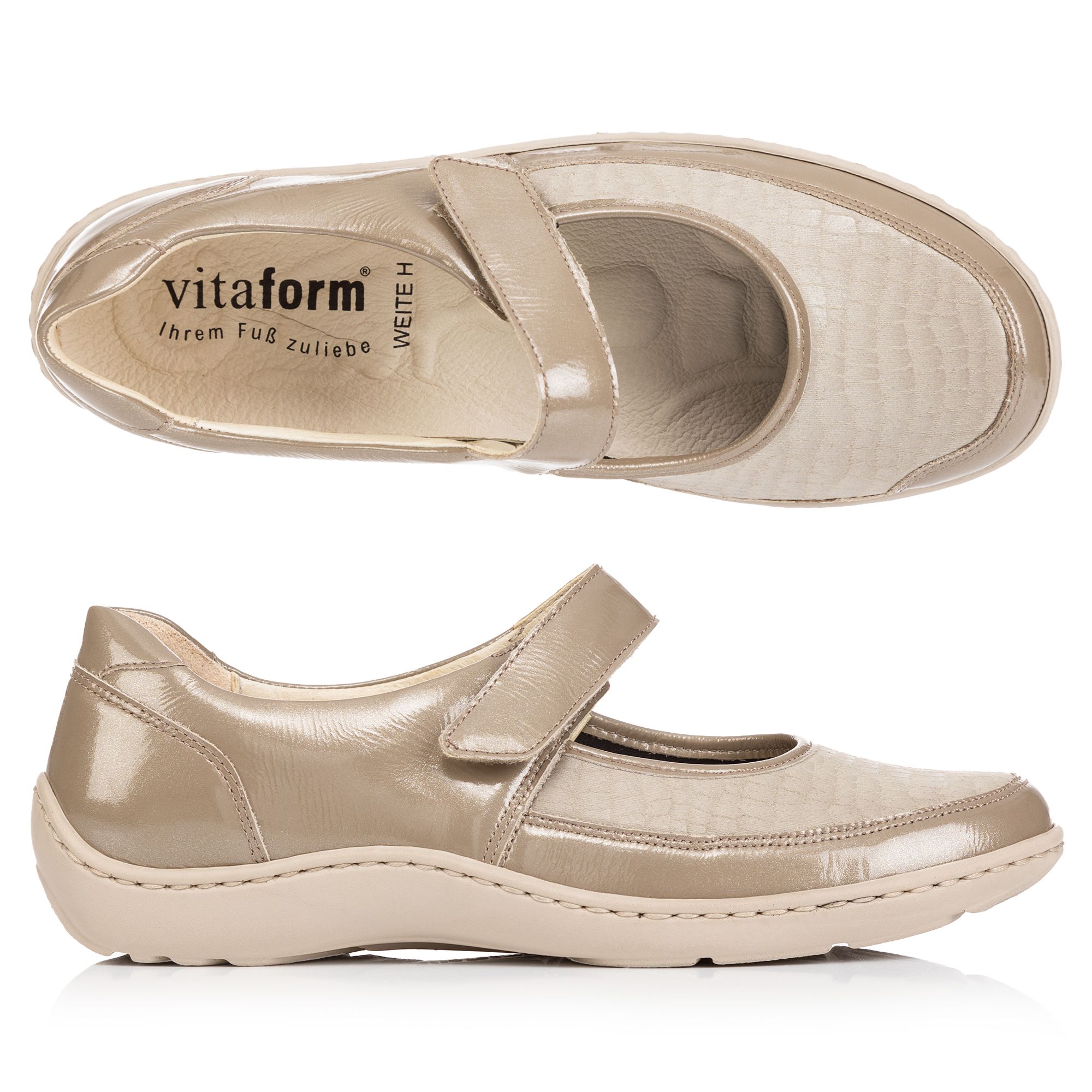 B-Ware VITAFORM Damen Mary-Jane Leder/ Stretch Klettverschluss