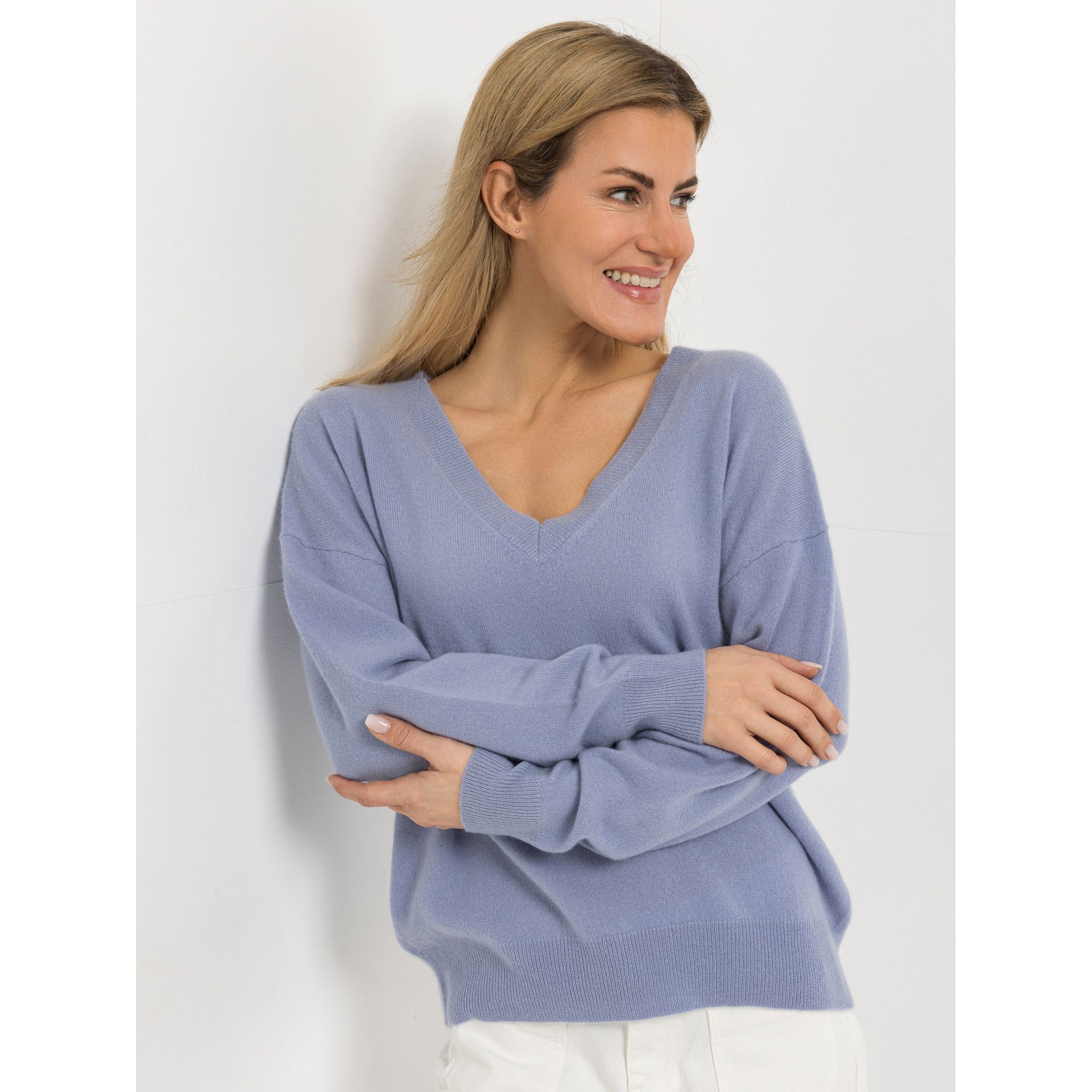 B-Ware ANNI FOR FRIENDS Pullover, 1/1-Arm 100% Kaschmir V-Ausschnitt