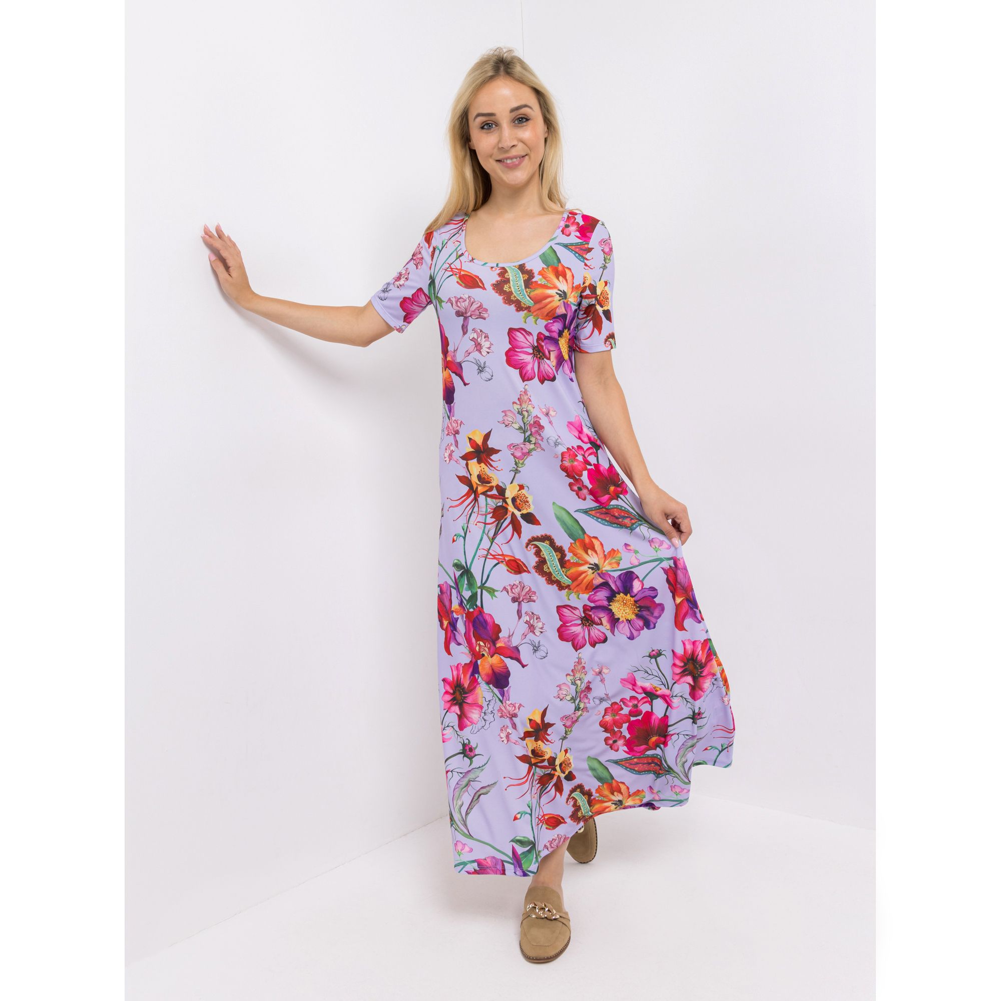 B-Ware VIA MILANO Maxi-Kleid, 1/2-Arm Jersey-Stretch ausgestellter Saum